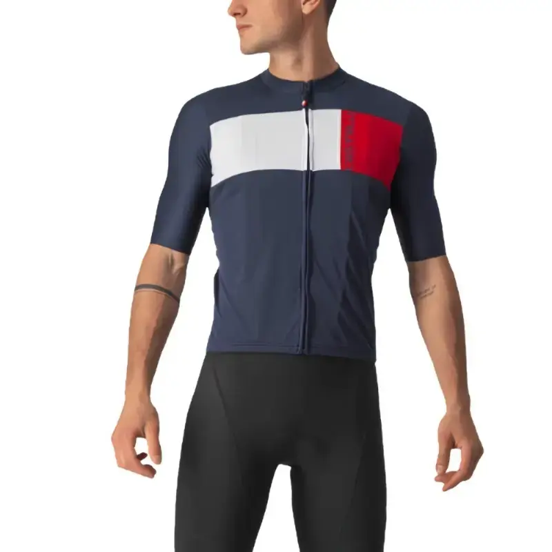 Castelli Prologo 7 Mens Cycling Jersey Savile Blue Silver Gray Red
