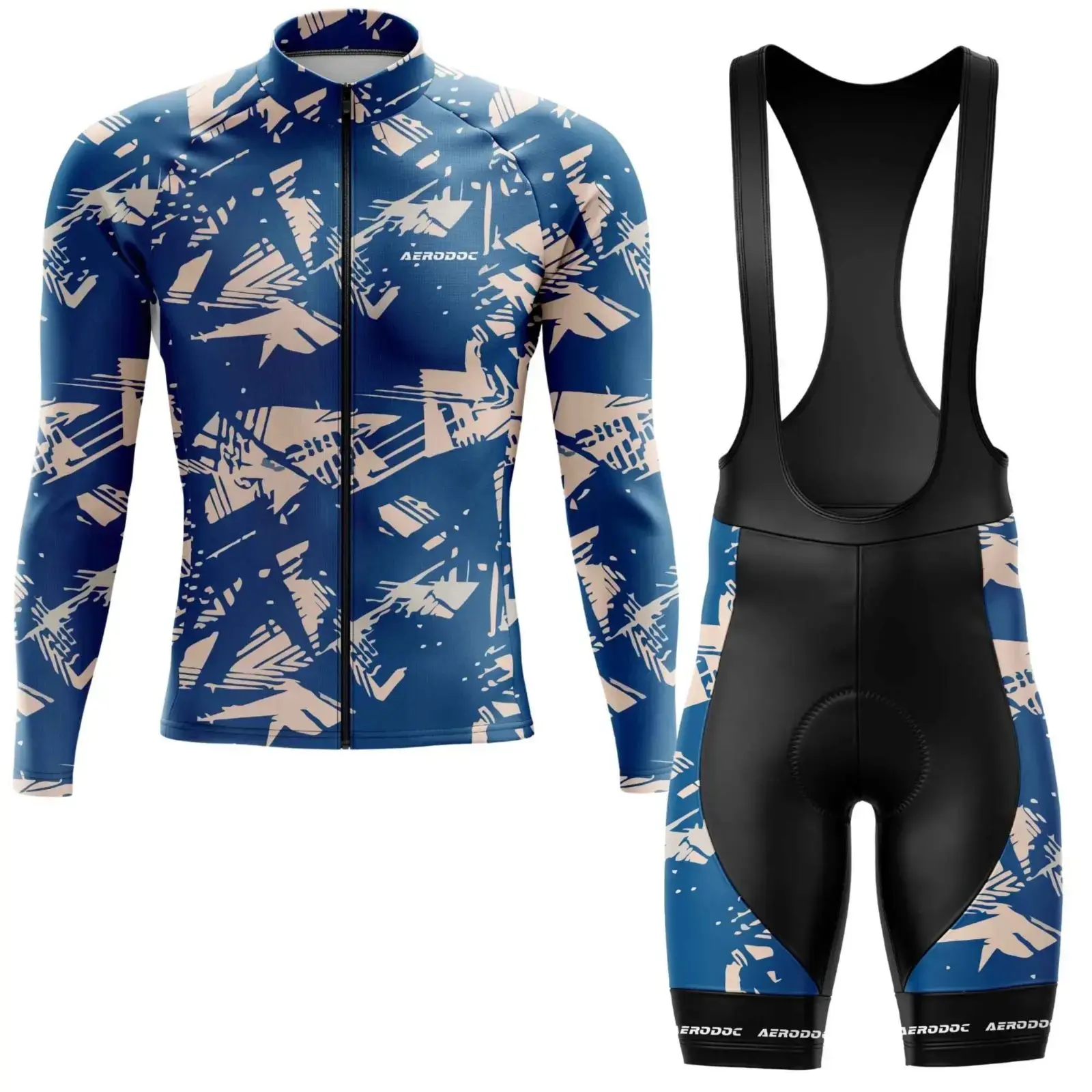 Blue Pulse Cycling Jersey - Energized Print for High-Speed Rides (Full Sleeve + Bib Shorts)