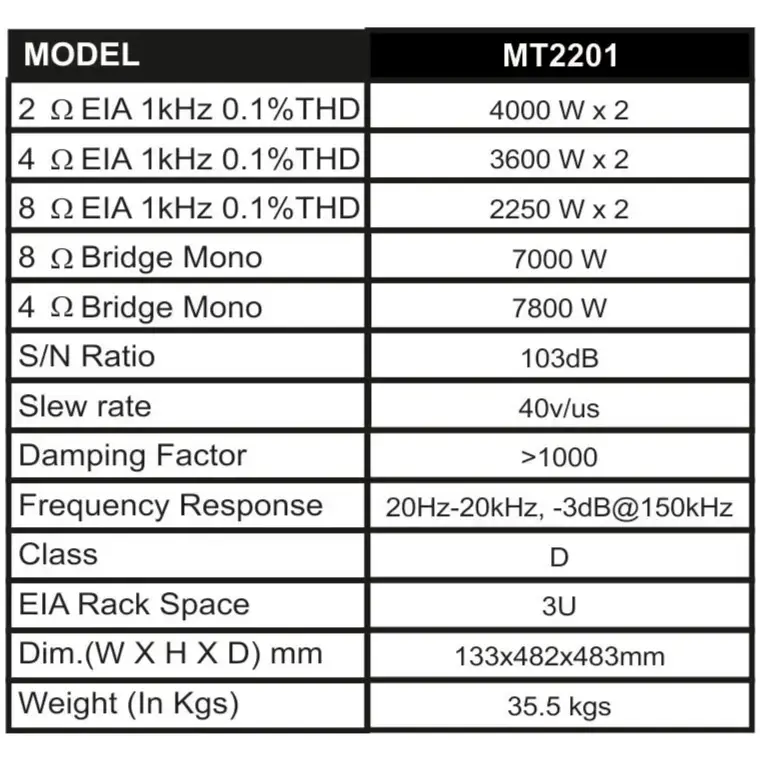 NX Audio MT2201 Power Amplifier – 8000W High Performance