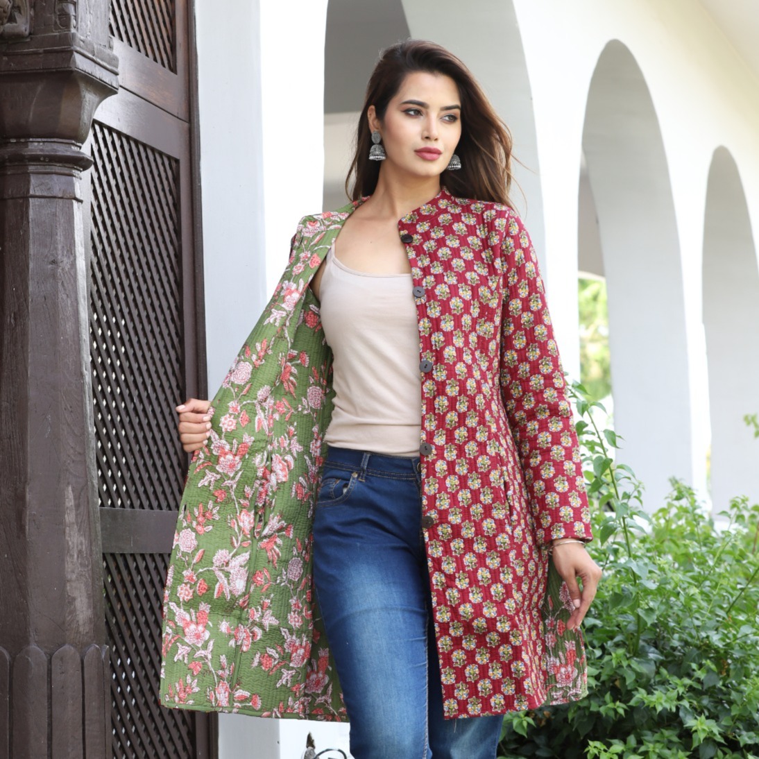 Fancy Long Reversible Quilted Designable Coat M