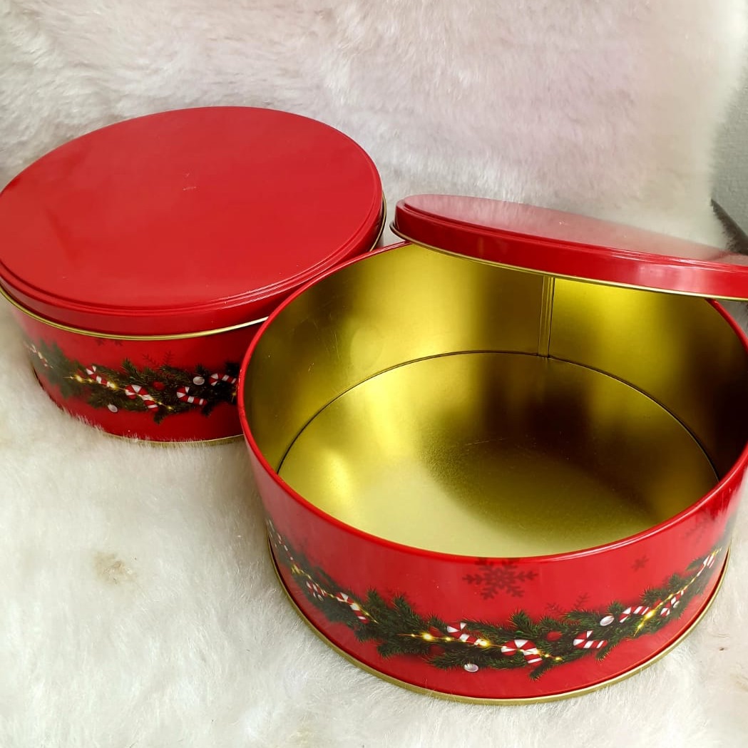 Printed Christmas tin 1kg Size : 2.7"ht×6.8"dia moq 12pcs - 1