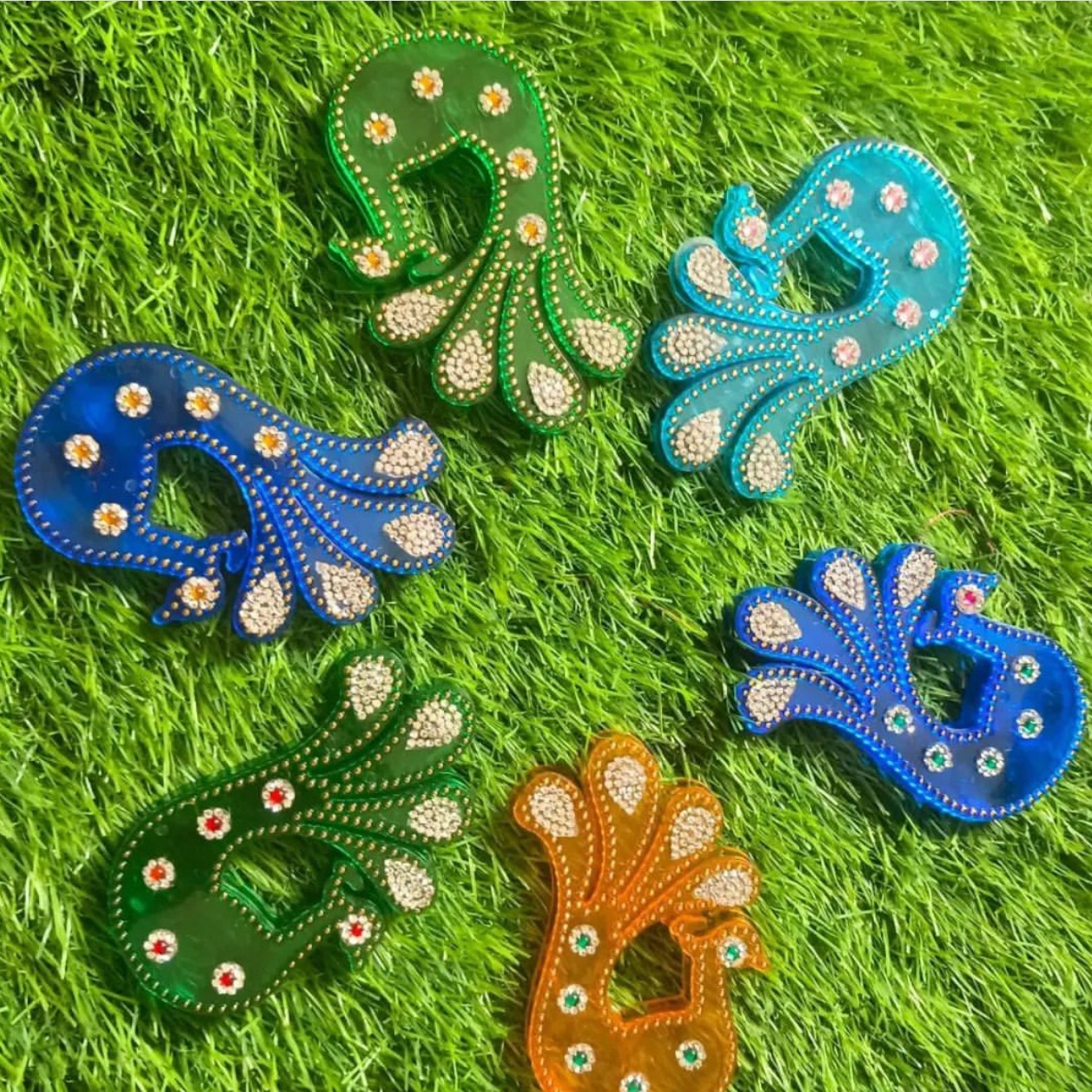 Acrylic peacock shape Haldikumkum box decorated with stone patches 3-3.5” moq 10 - 1