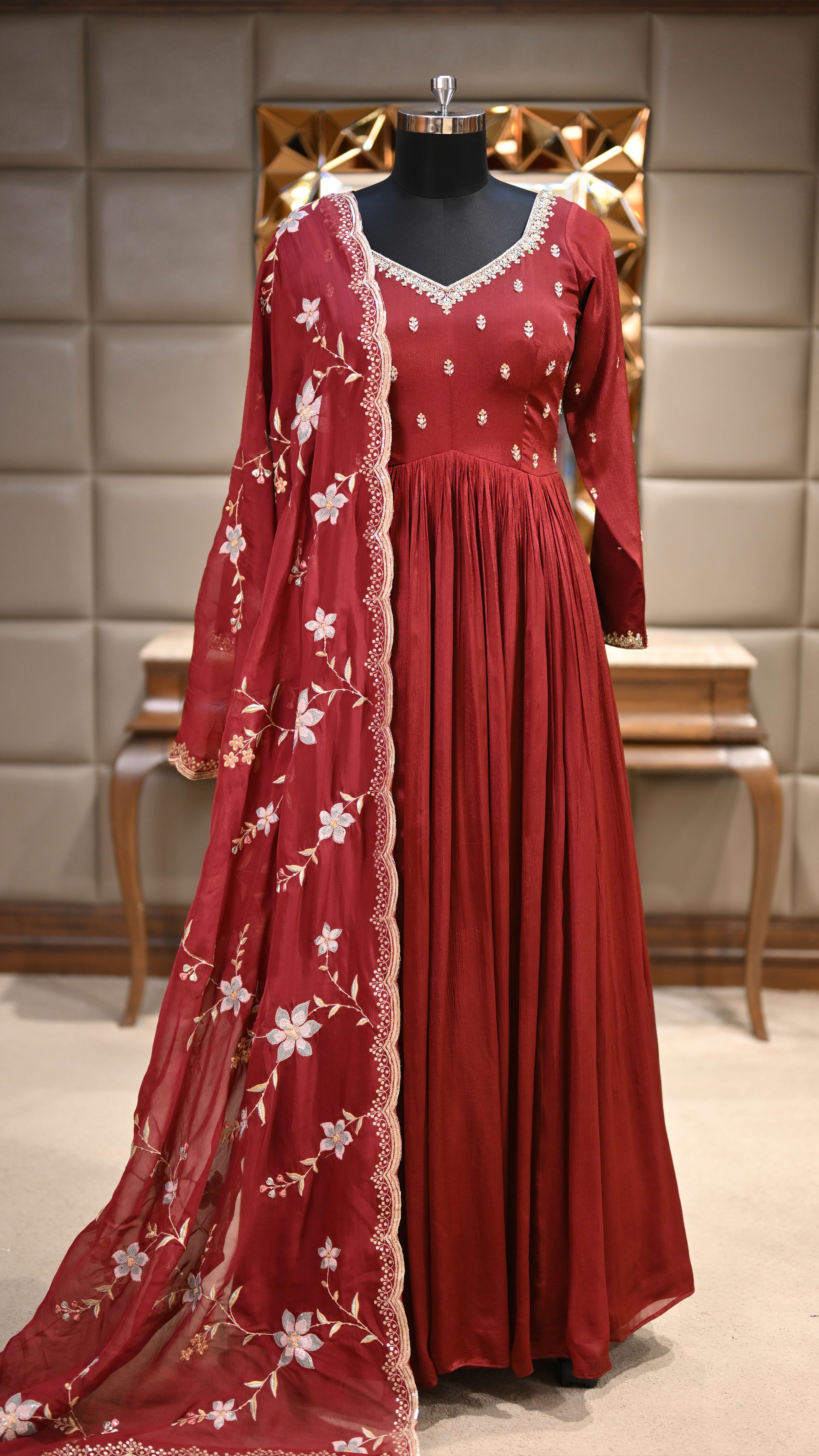 sachin and babi light blue dress Calmna Sparrow Red Chiffon Anarkali Suit Set main image 1