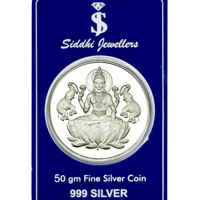 Buy 50 Gram Laxmi 999 Silver Coin online at best price | Siddhi