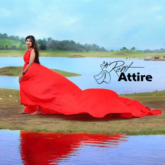 Buy Pre - Wedding Satin Long Tail Gown Red online at best price | Rent  Attire