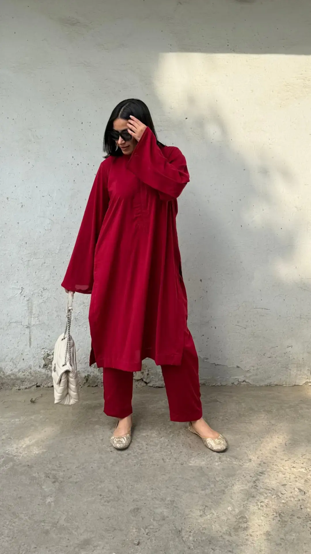 Solids Deep Red Co-ord Set – modern Middle Eastern fit red suit for Karwa Chauth with a minimal chic look.