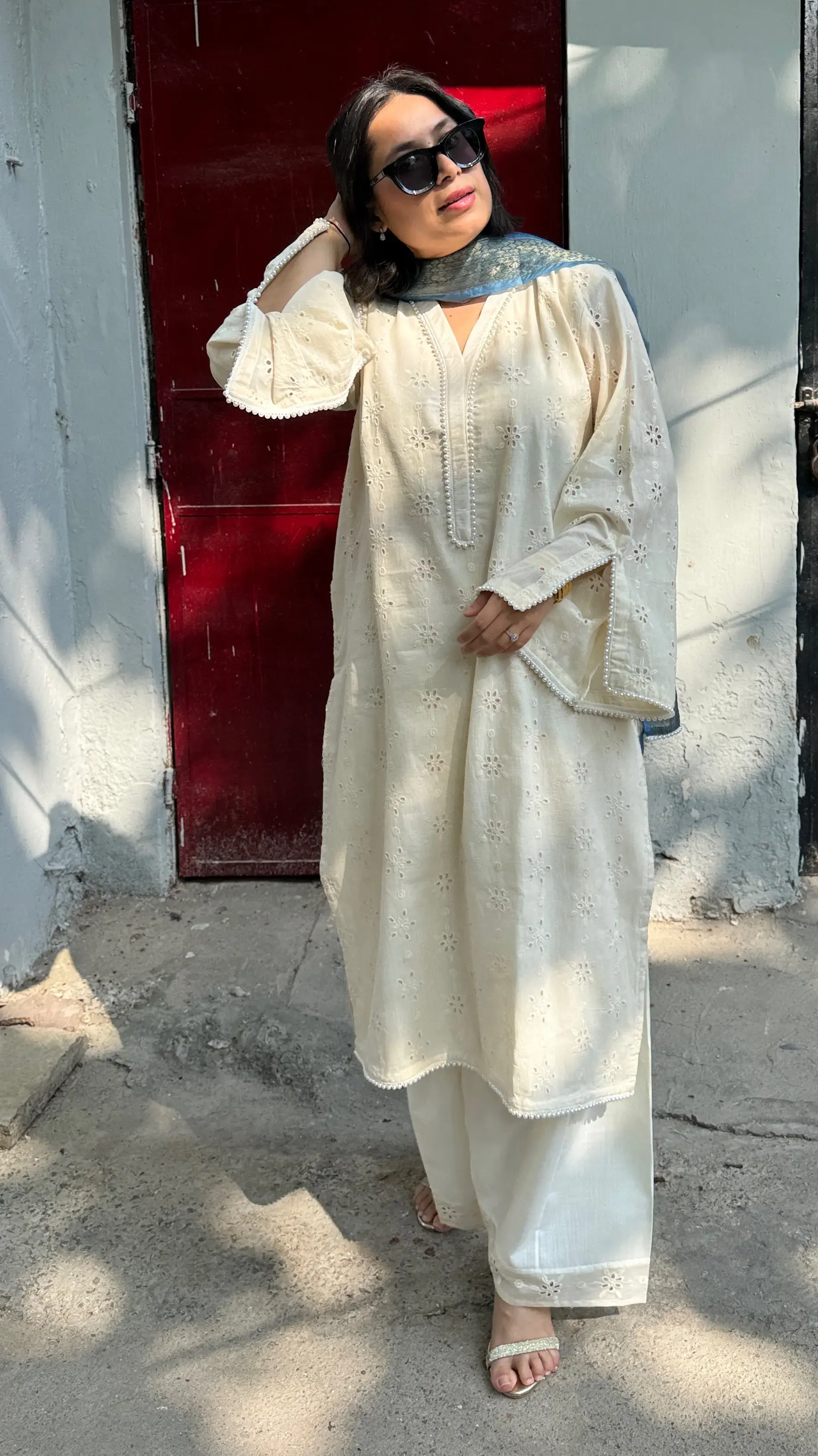 Hakoba Farshi Salwar Suit with lace kurta and organza dupatta – ideal Eid farshi salwar suit