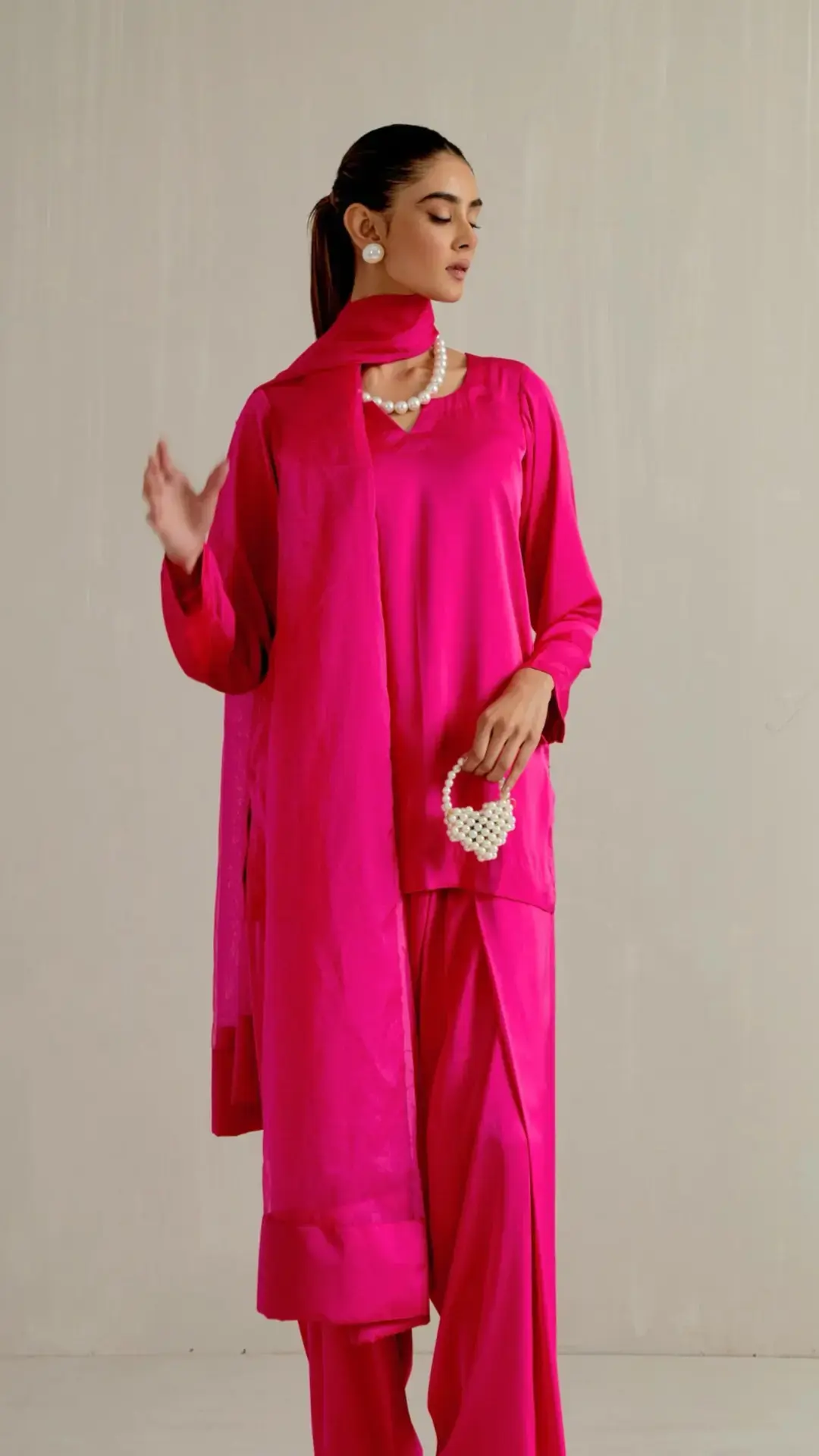 Stylish Gulaab pink suit womens satin kurta set with dupatta perfect for evening celebrations