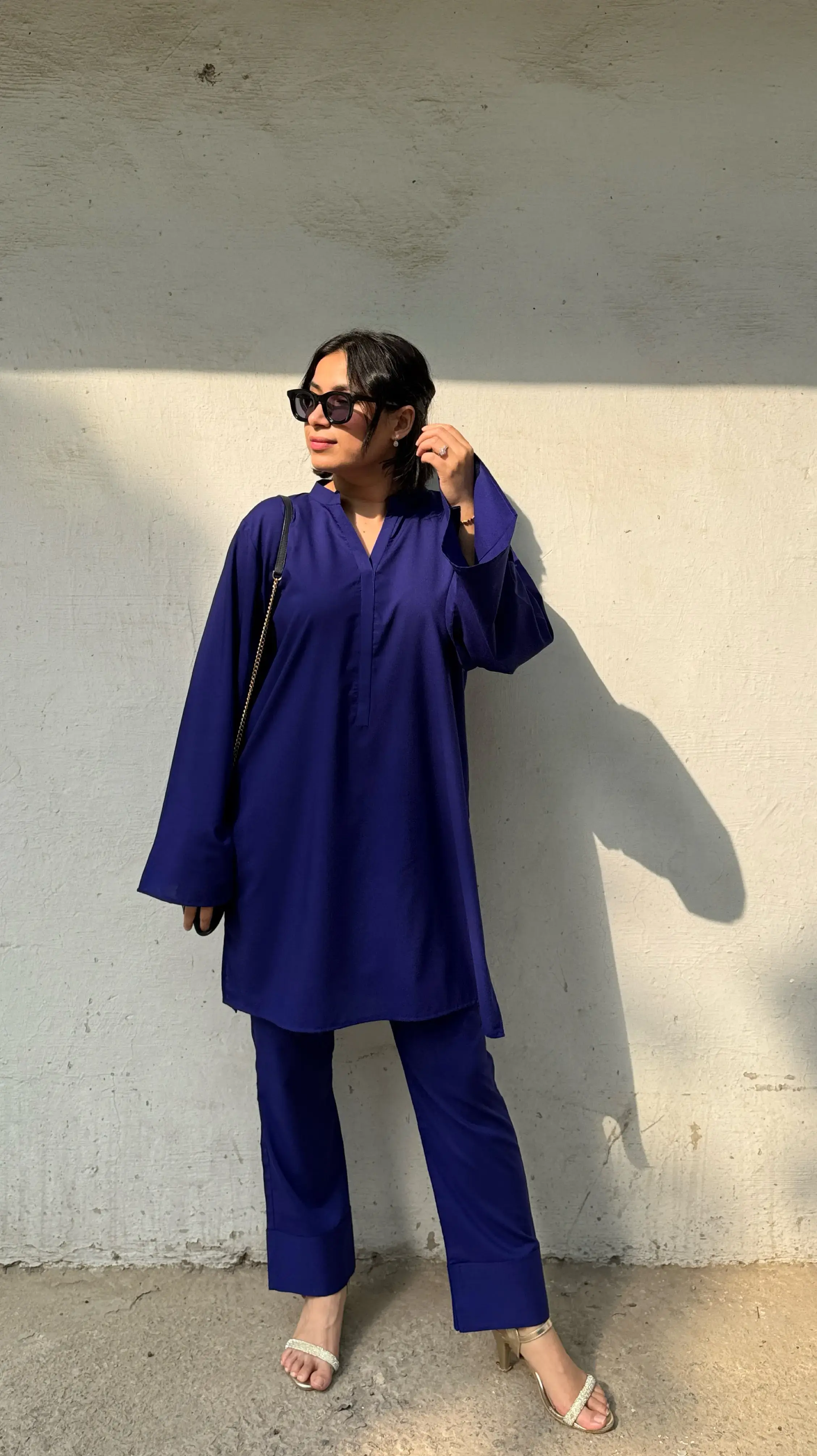 Oversized fit summer co-ord set for women in indigo blue with breathable fabric and relaxed style