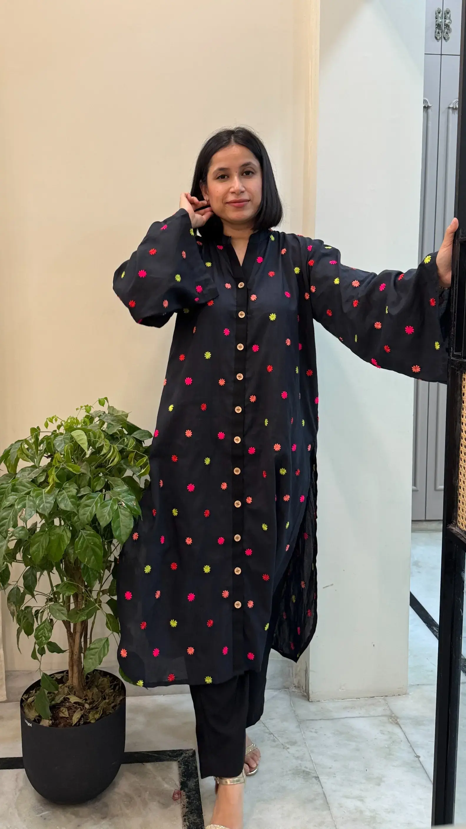 Summer co-ord set for women in cotton oversized fit with embroidery and comfort for daily wear