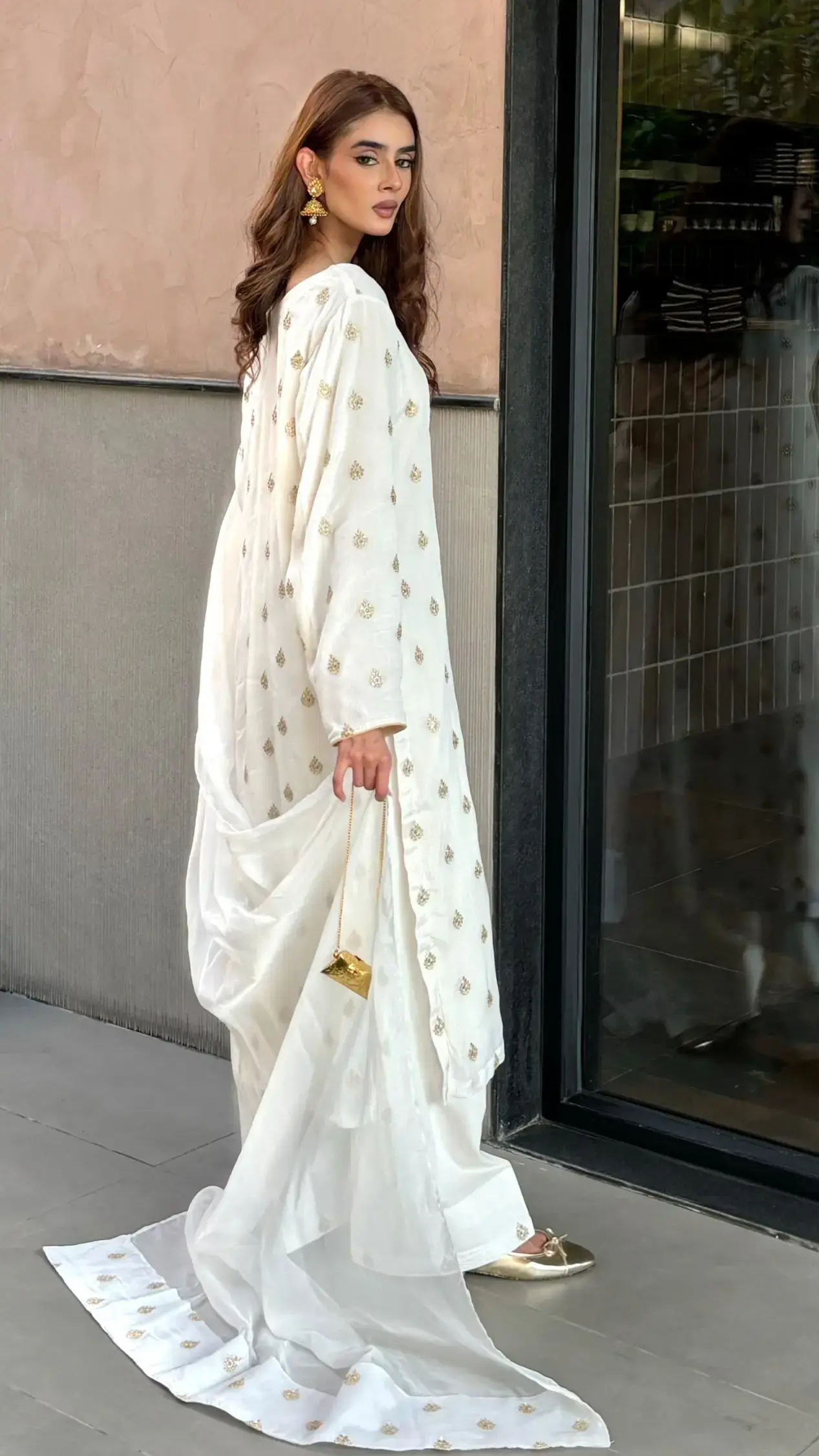 Earthy moringa janmashtmi suits with embroidery, elegant Janmashtami outfit for women in soft fabric