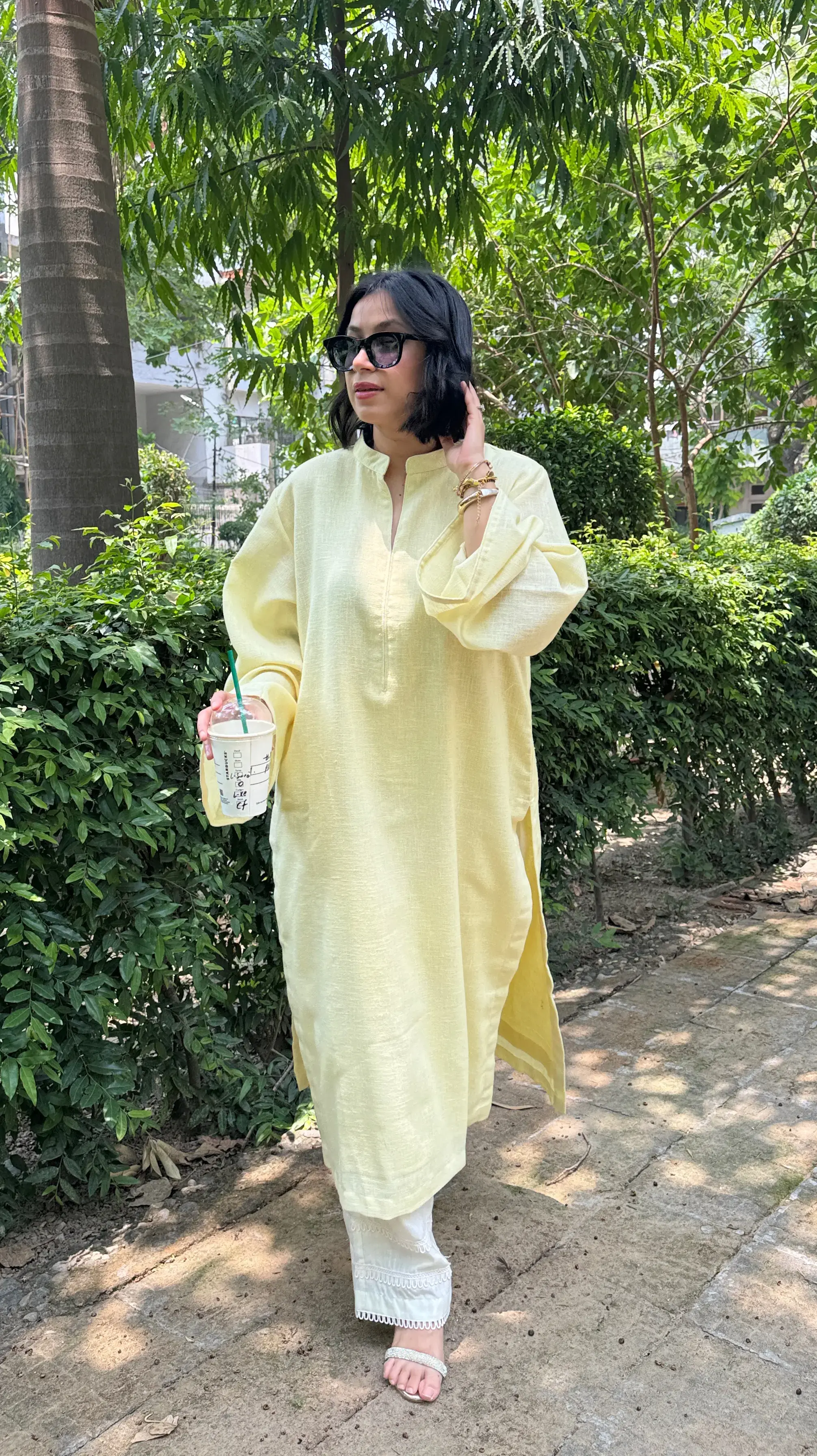 Pyoor oversized kurta set in Butter Yellow cotton linen with relaxed fit for women