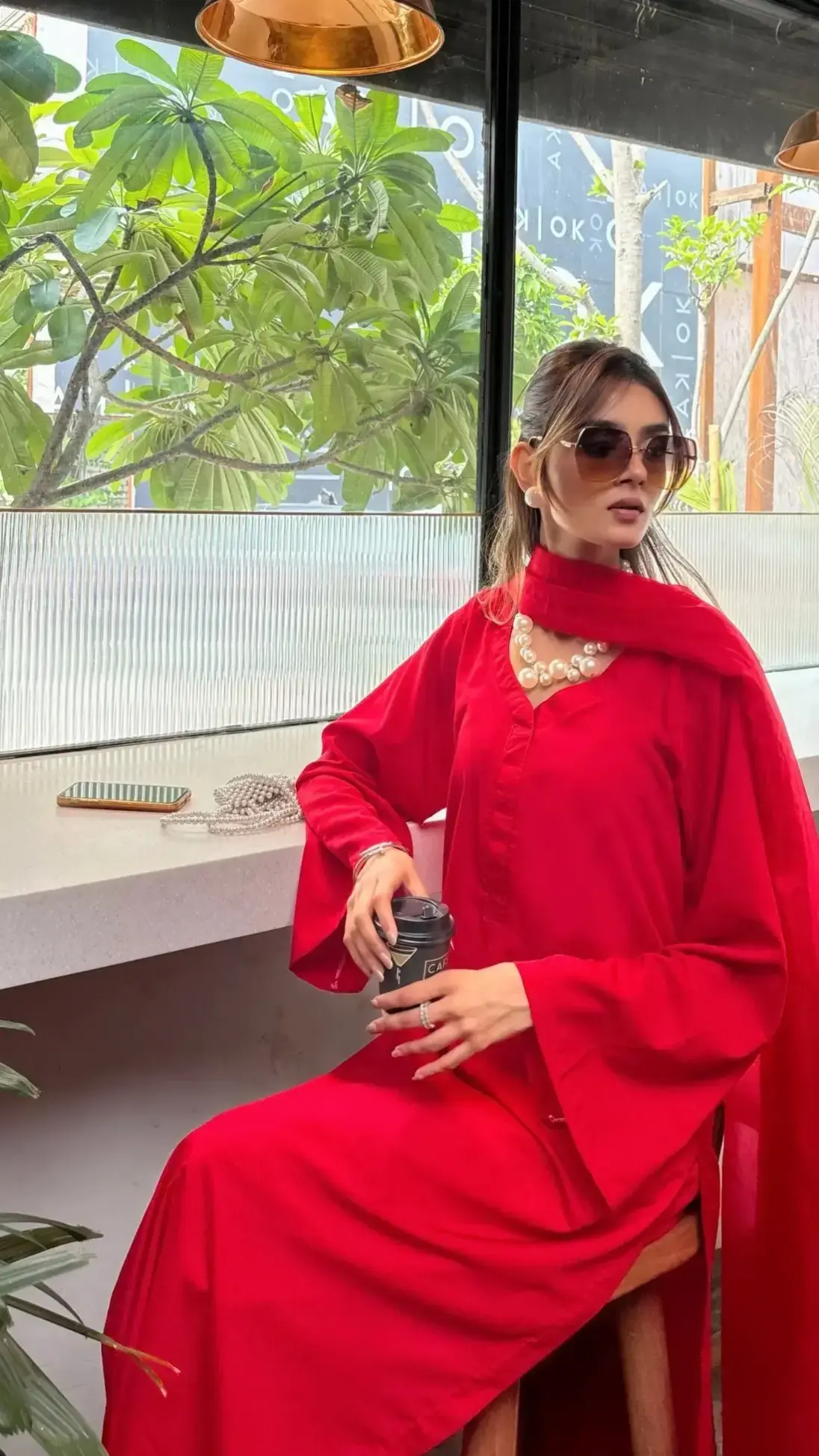 Laila Set in Red from Pyoor featuring Eastern fit Farshi salwar, Bizzy Lizzy cotton kurta, and soft organza dupatta for Karwa Chauth