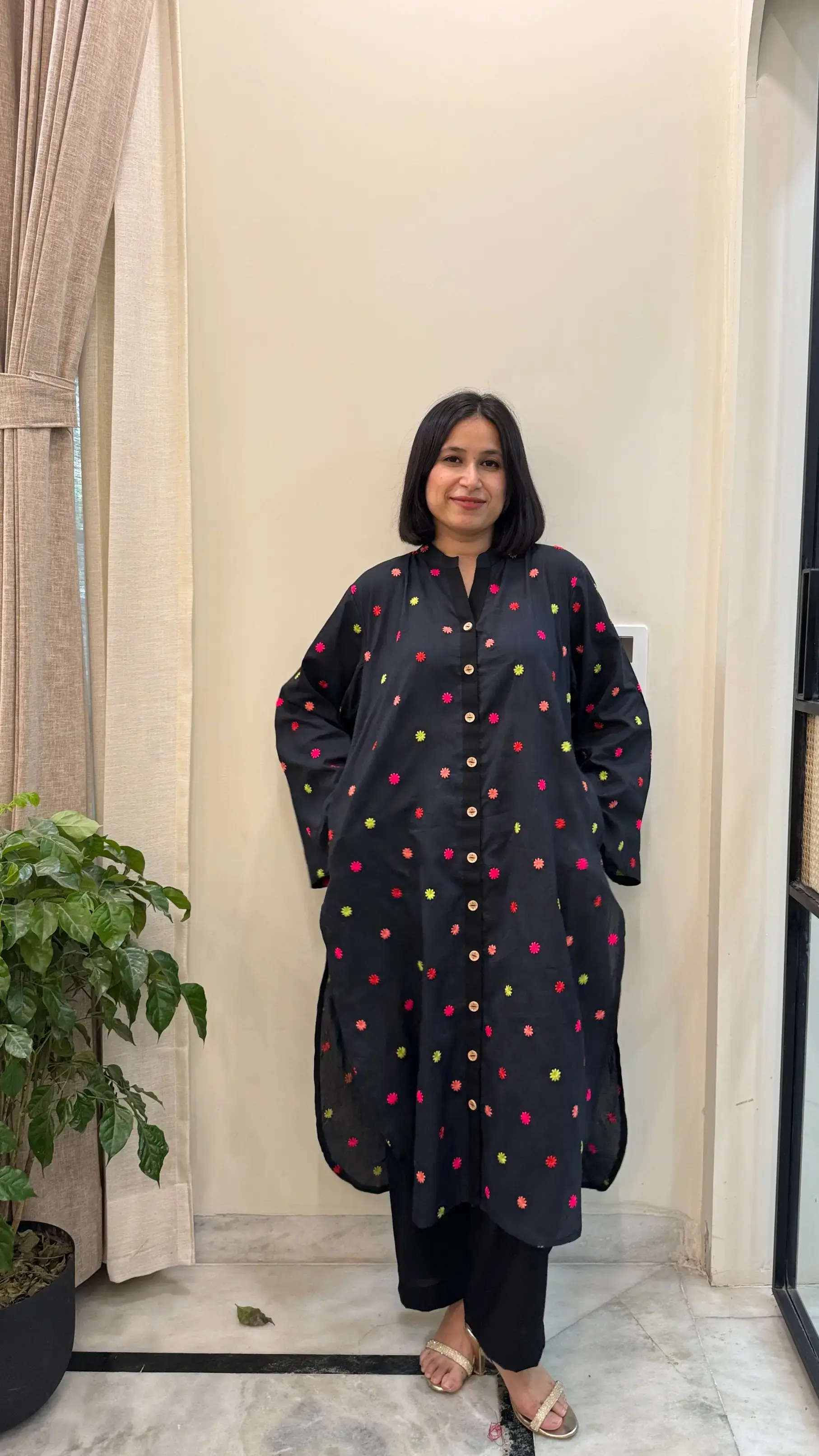 Ranjha Cotton womens co-ords set in oversized fit with embroidery, bell sleeves and relaxed cotton pants