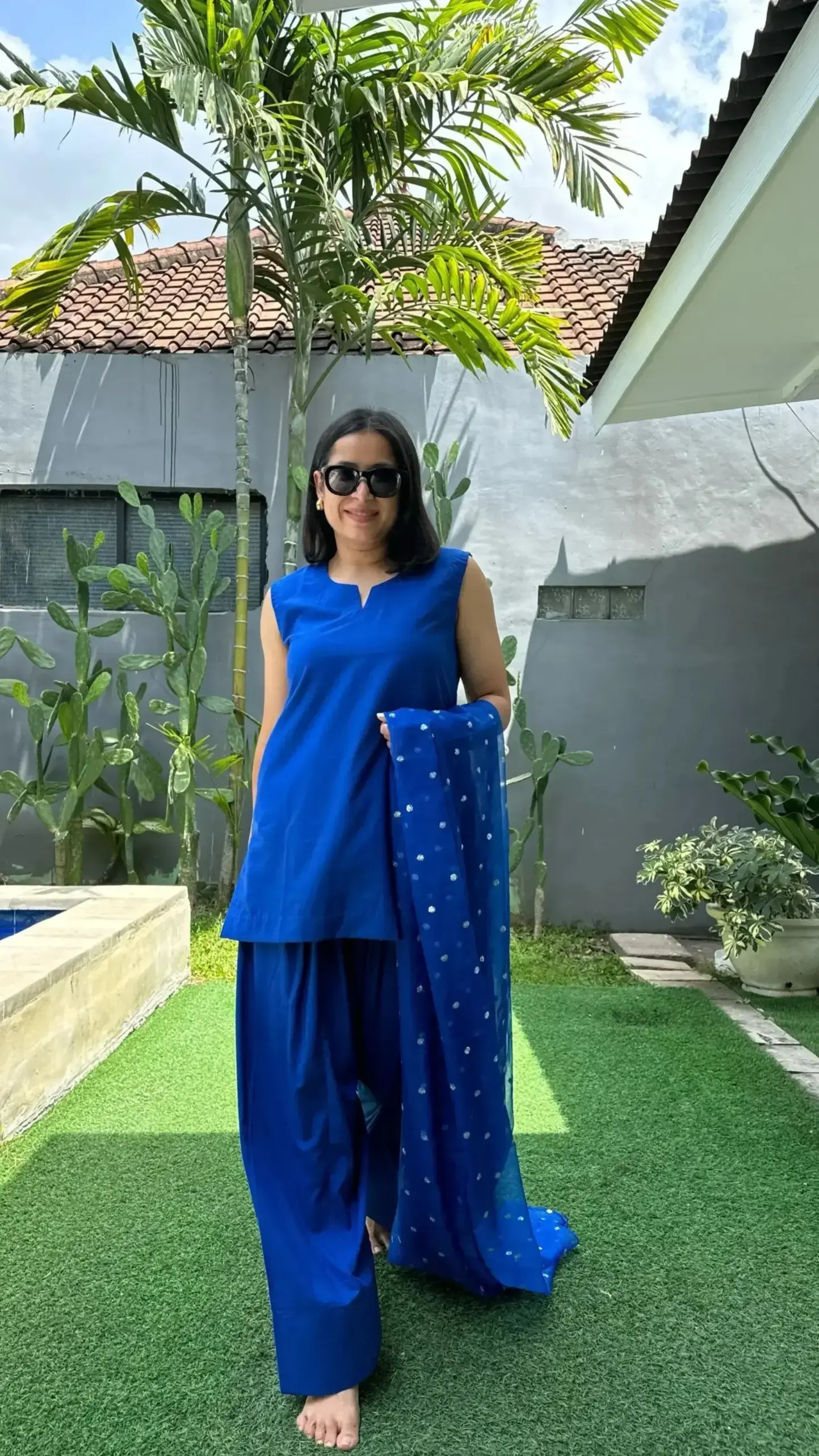 Midnight Blue cotton suit with Farshi salwar – breathable blue suit for festive occasions