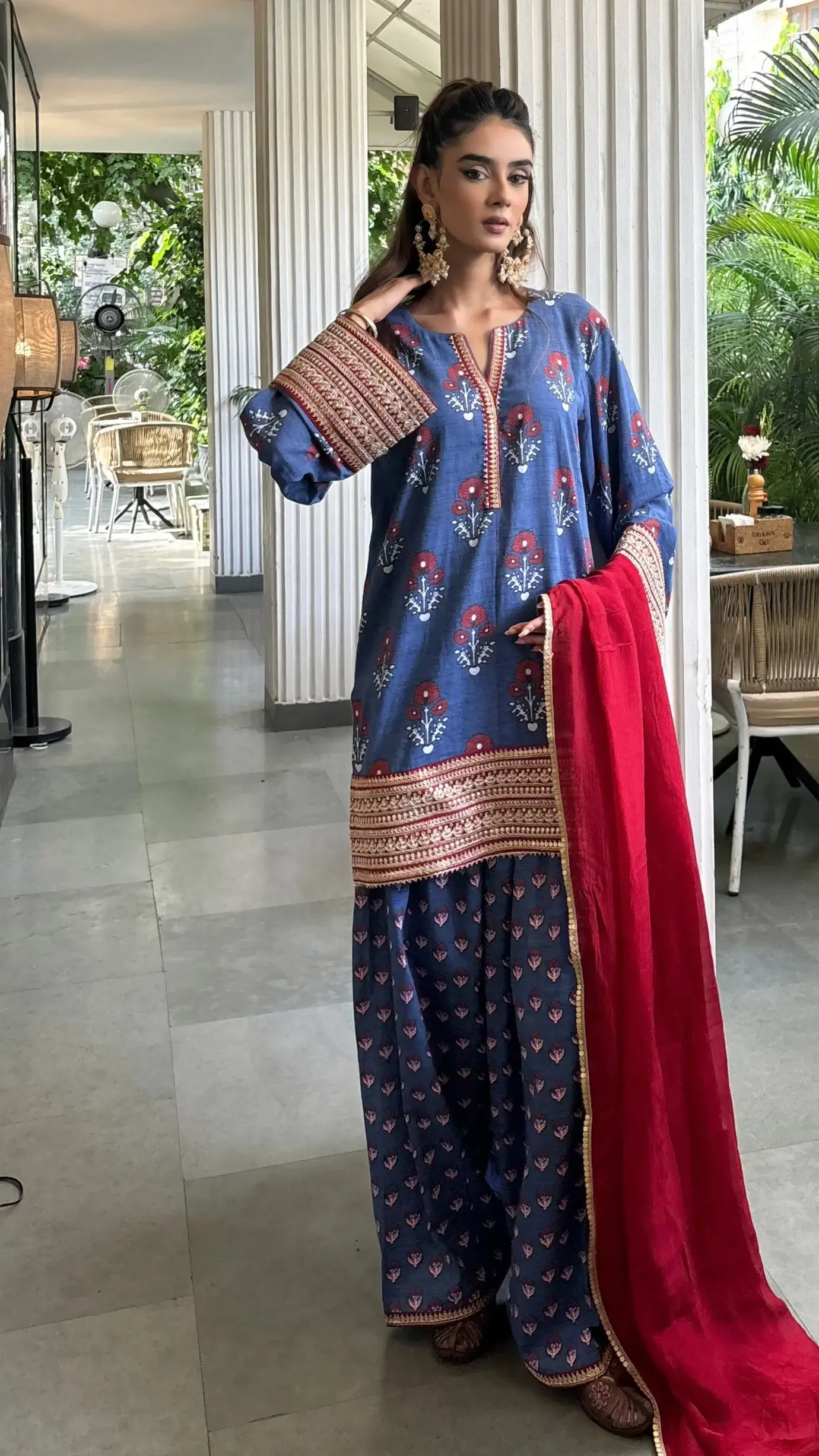 Ranibagh Farshi Set wedding suits for women in cotton with lace and organza dupatta