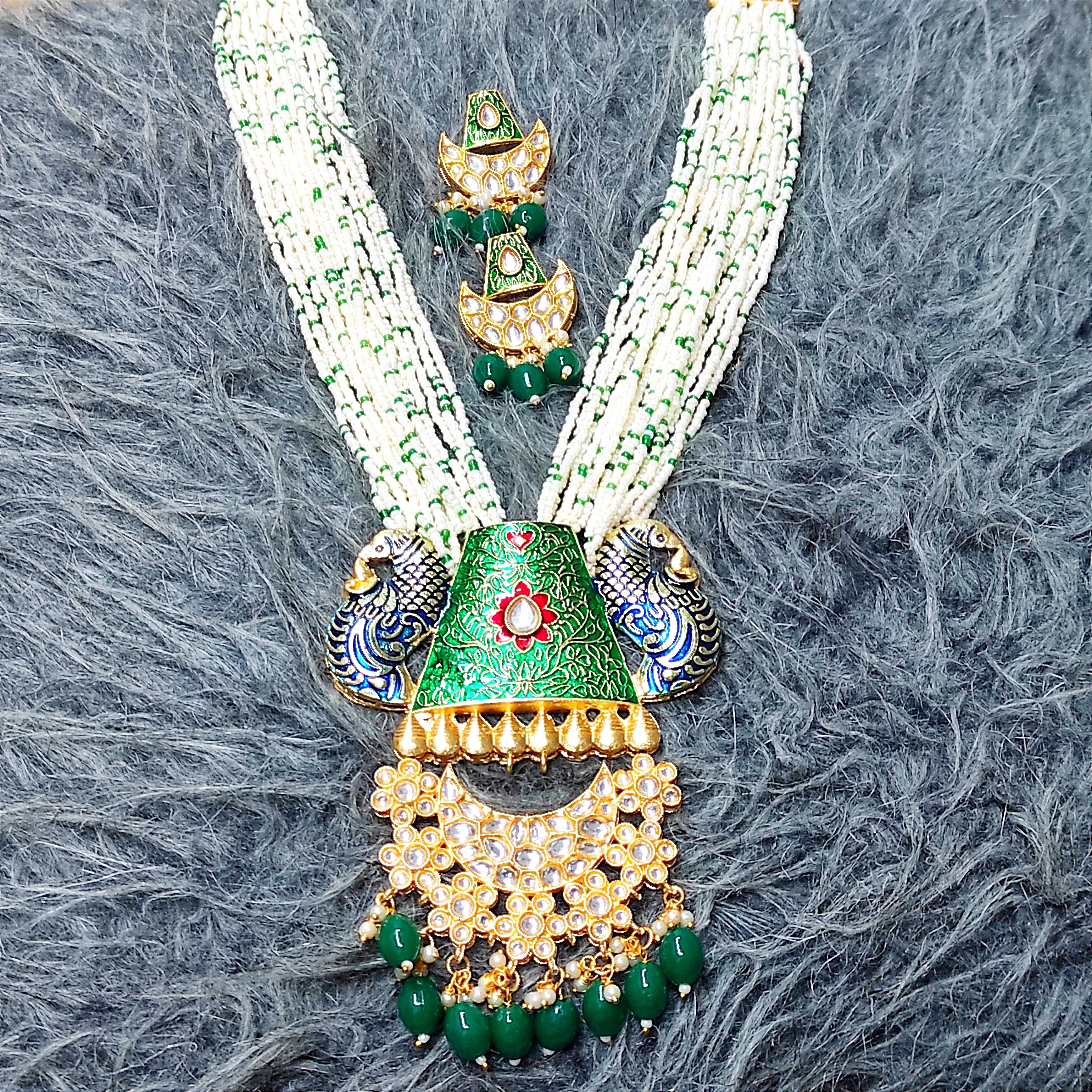 Order Green Long Kundan Necklace Royal Look Meenakri Pendant Multi