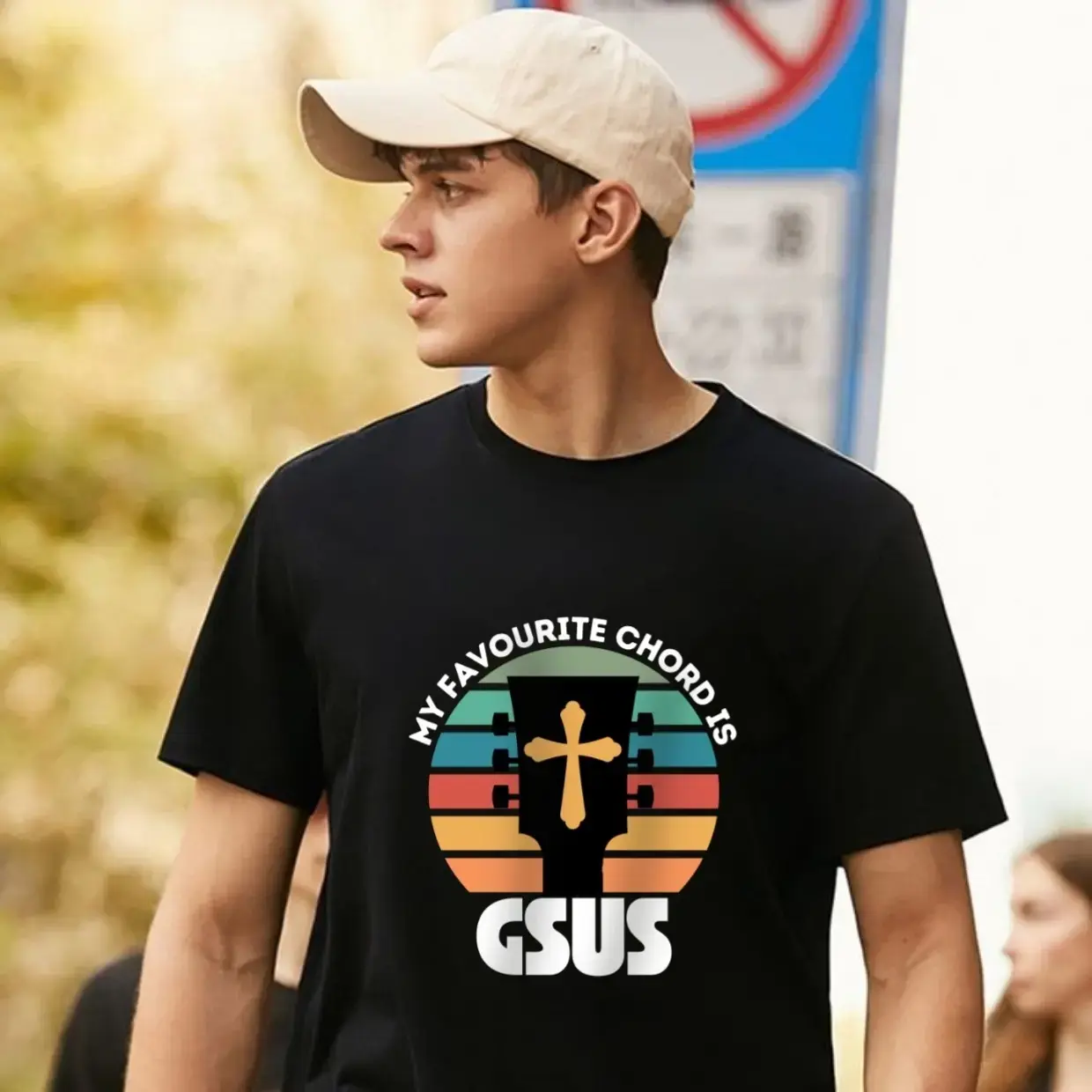 MY FAVOURITE CHORD GSUS Jesus Christian Music TShirt S 38 · Black