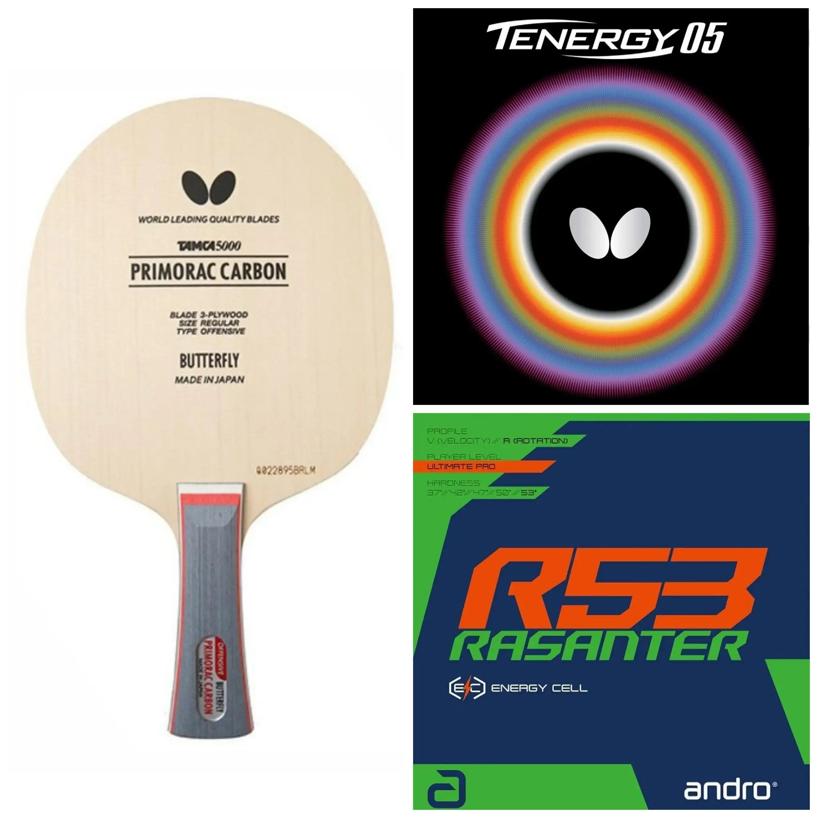Butterfly Primorac Carbon T5000 with Tenergy 05 and Rasanter R53