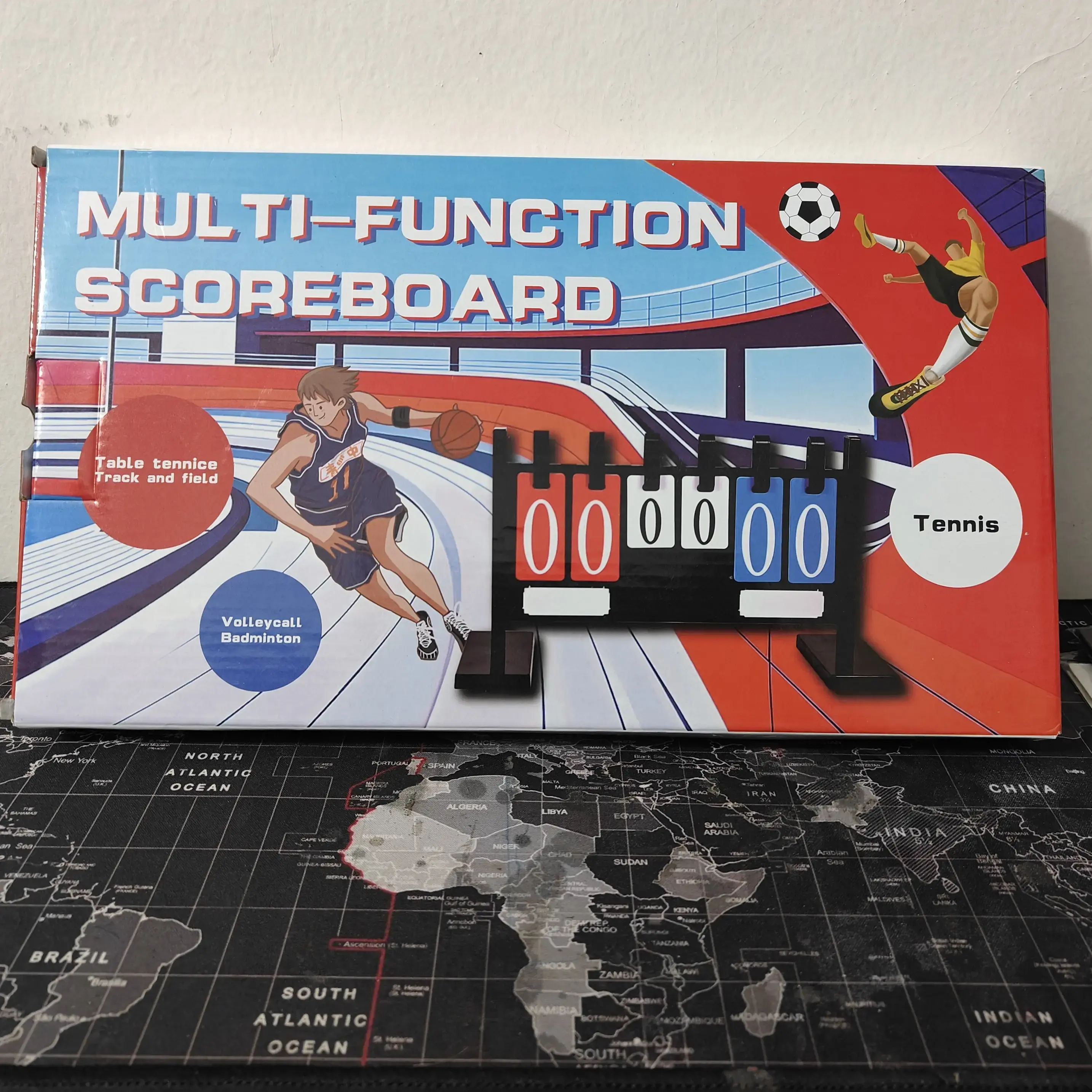 Multi function table tennis scoreboard with player name space and marker pen