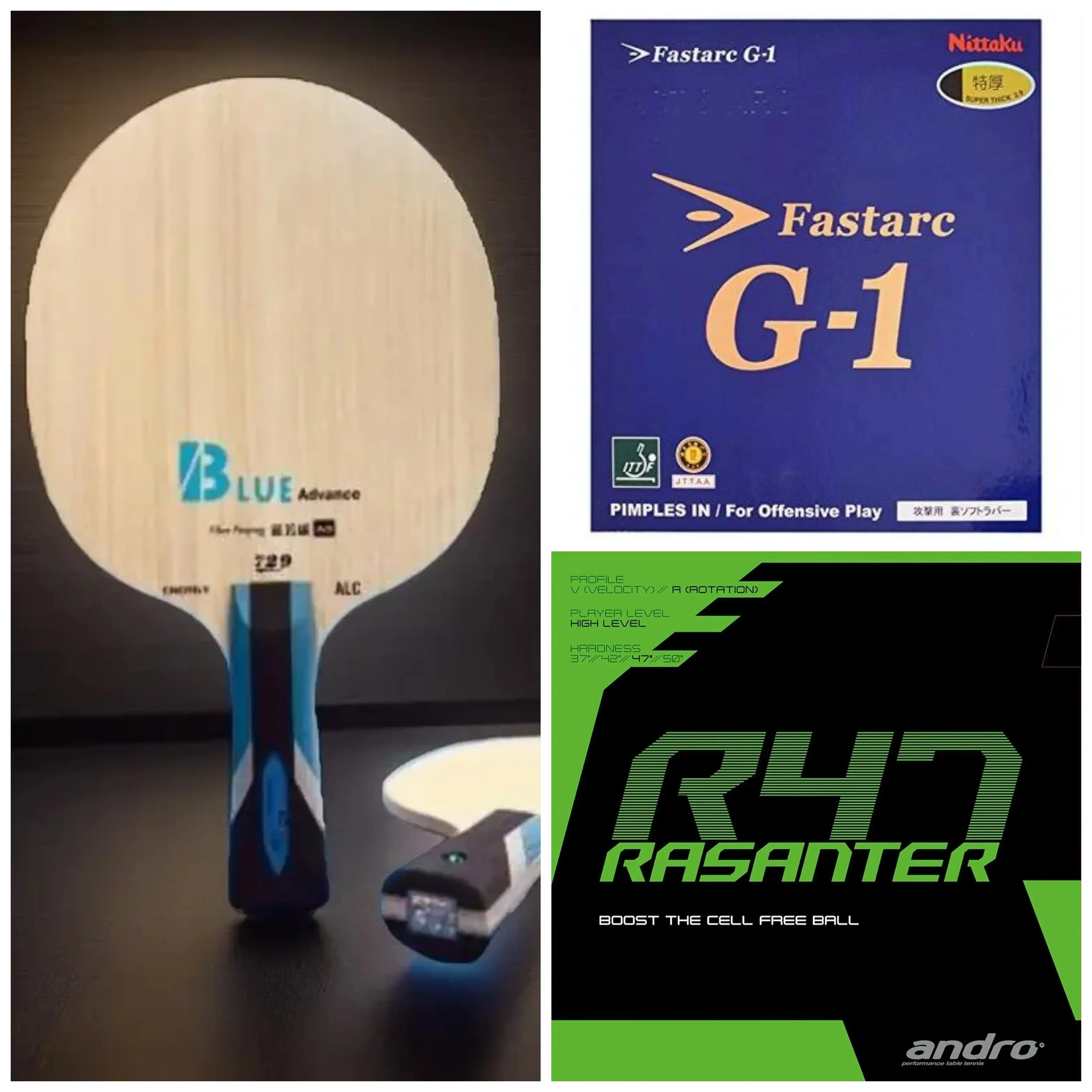 Friendship Blue ALC Advance Carbon Blade with Rasanter R47 and Nittaku Fastarc G1 Rubber Combo G1
