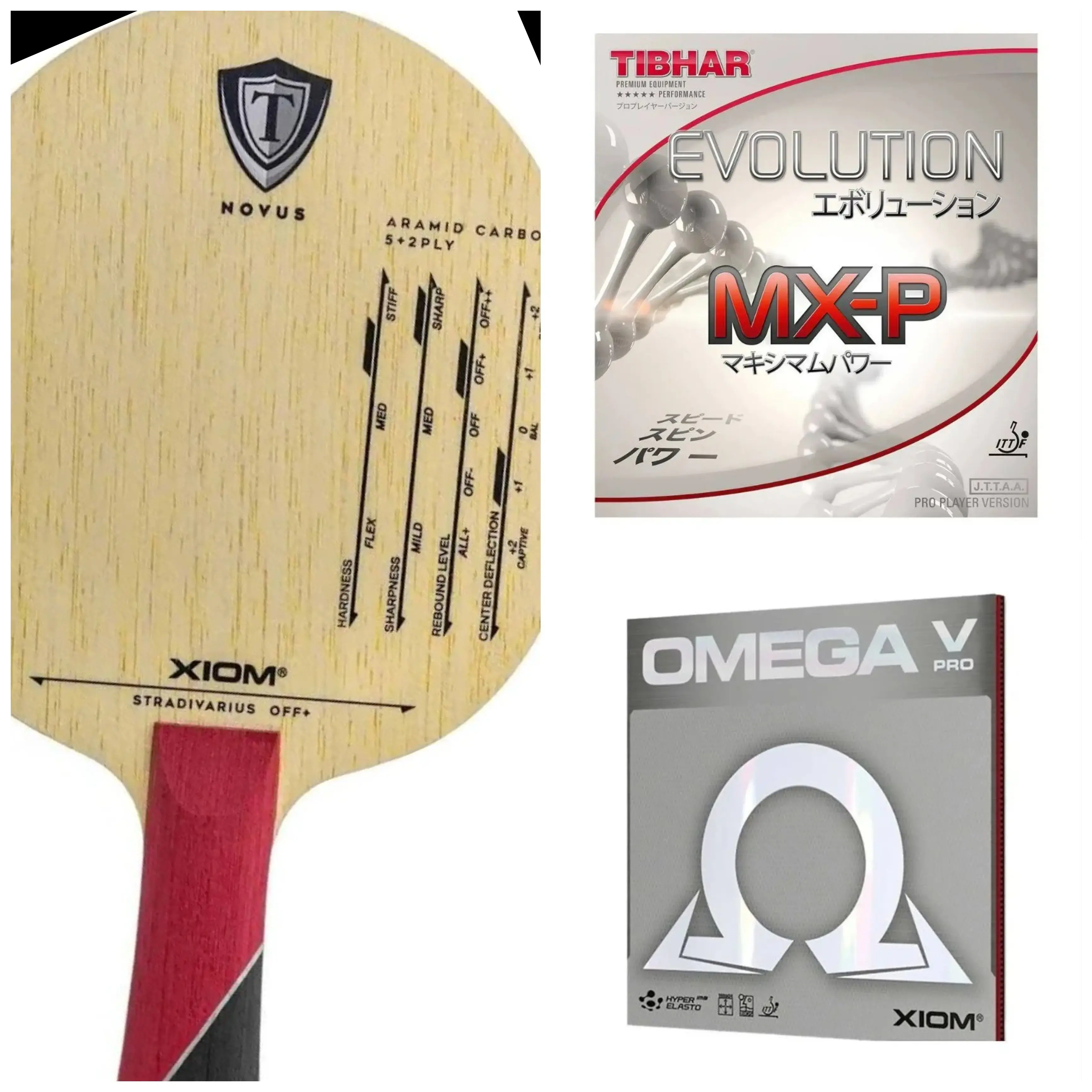 Xiom Stradivarius Blade with Xiom Omega V Pro and Tibhar MX P Table Tennis Setup
