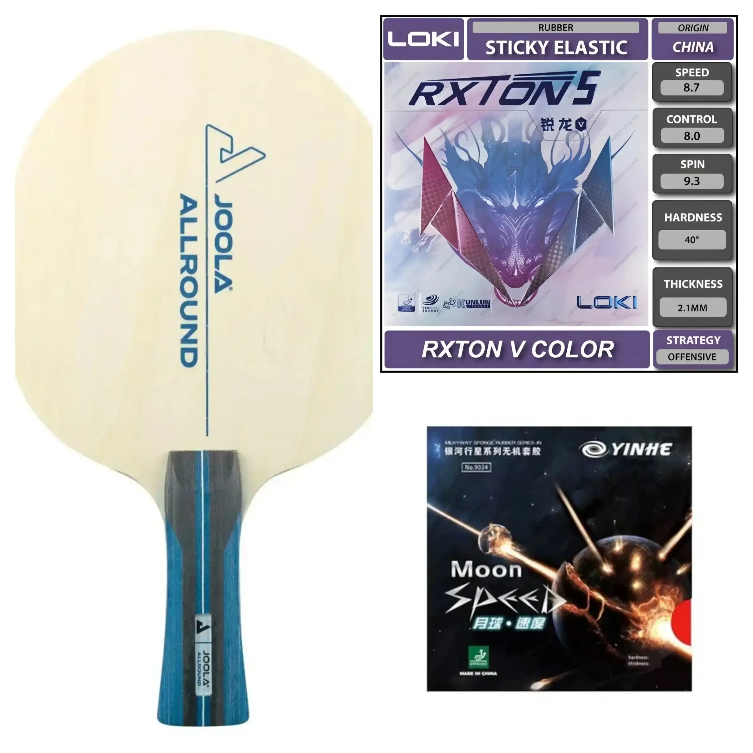 Joola Allround with Moon Speed and Rxton 5 Table Tennis Combo | Spin Power Control Setup