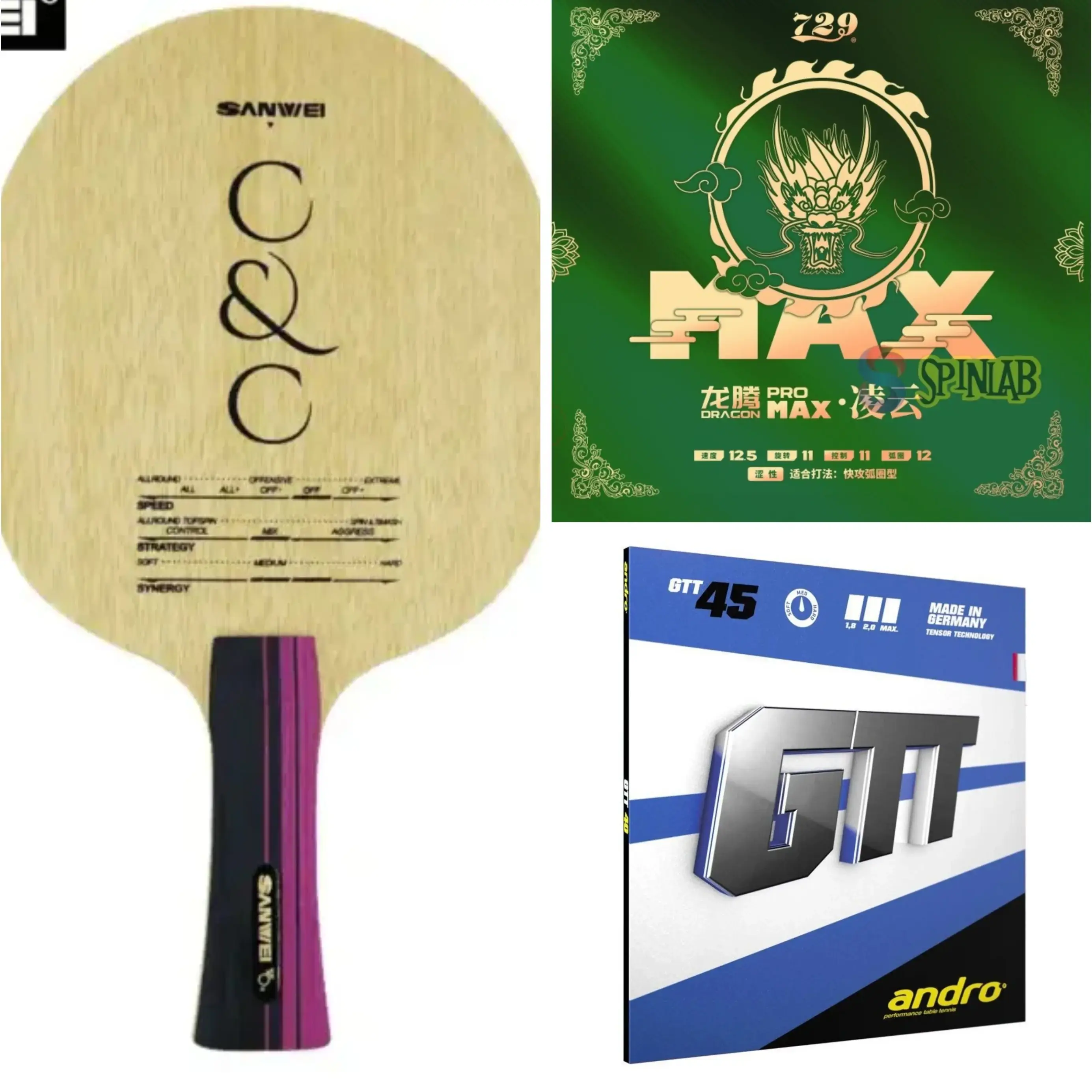 Sanwei CC Carbon Blade with 729 Dragon Pro Max & Andro GTT 45 Combo