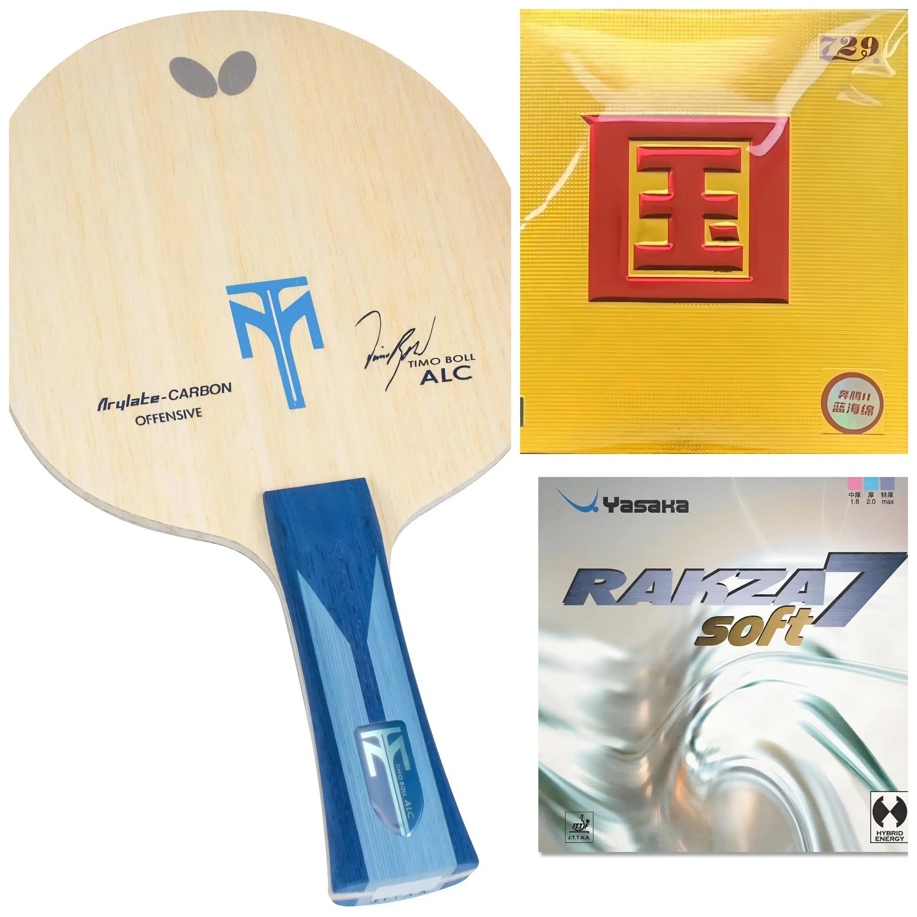 Timo Boll ALC Table Tennis Blade with Battle 2 national and Rakza 7 Soft Rubbers