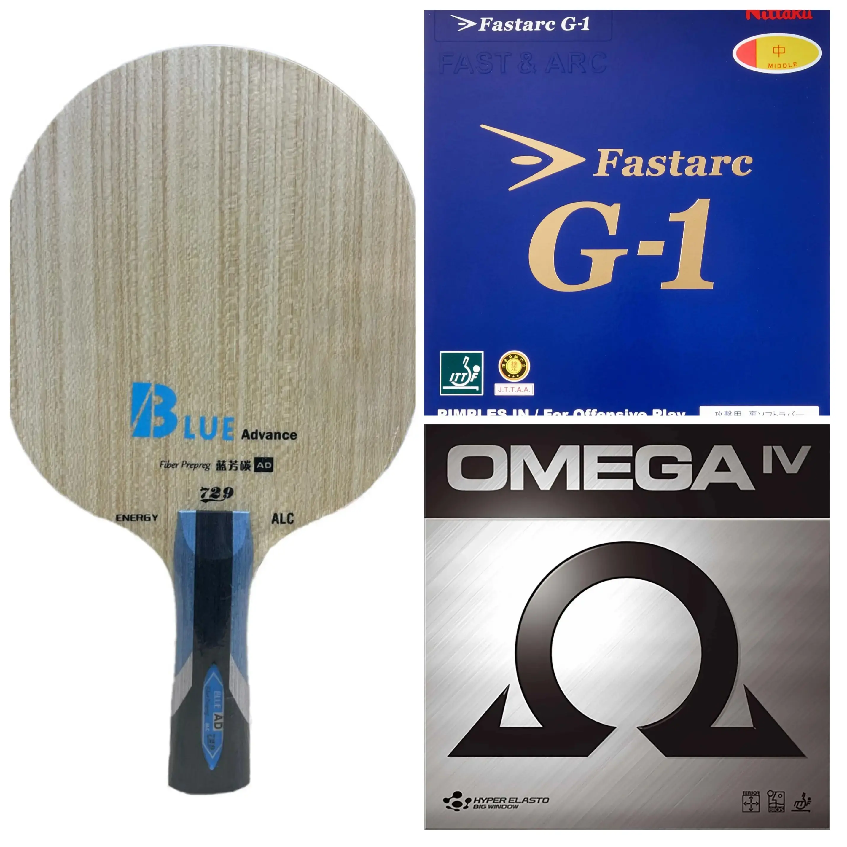 Friendship Blue Alc Advance Blade with Omega 4 Pro and Nittaku Fastarc G1
