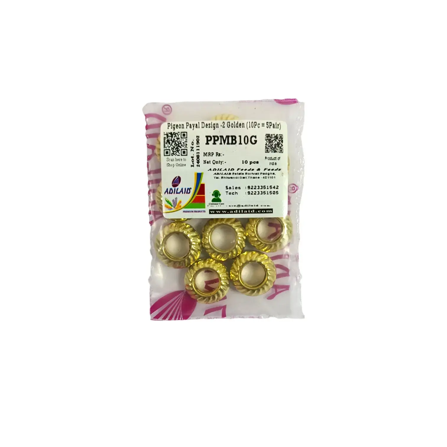 Pigeon Payal Design - 2 Golden (10Pc = 5Pair) - 1