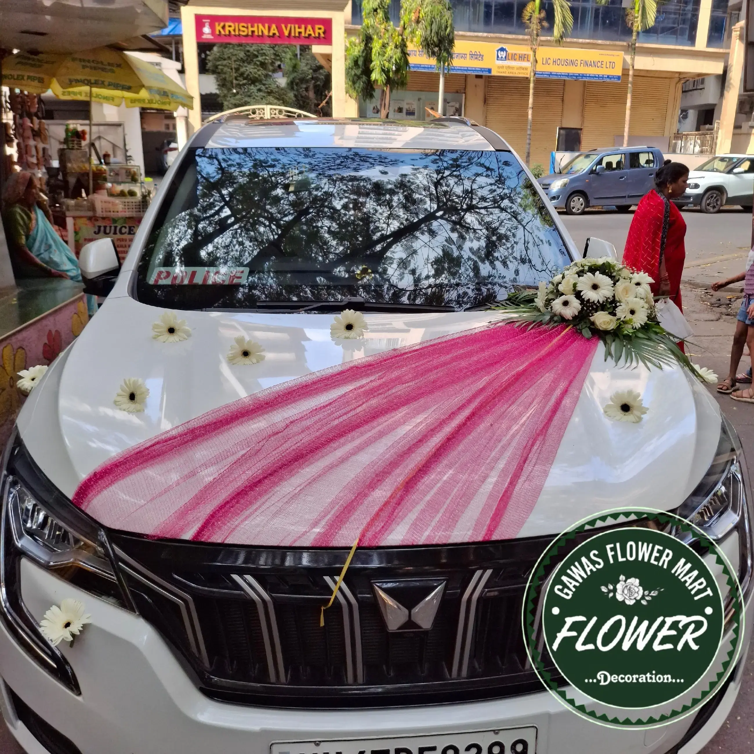 Buy wedding car decoration simple with flowers online at best