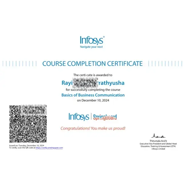 Infosys Certificate