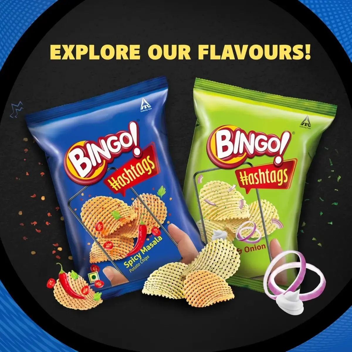 Buy Bingo! Hashtags Spicy Masala Potato Chips 58 GRAM online at