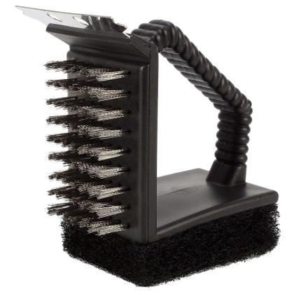 Hokipo 3 in 1 Steel Plastic & Metal BBQ Grill Cleaning Handy Brush With Scrapper - 1