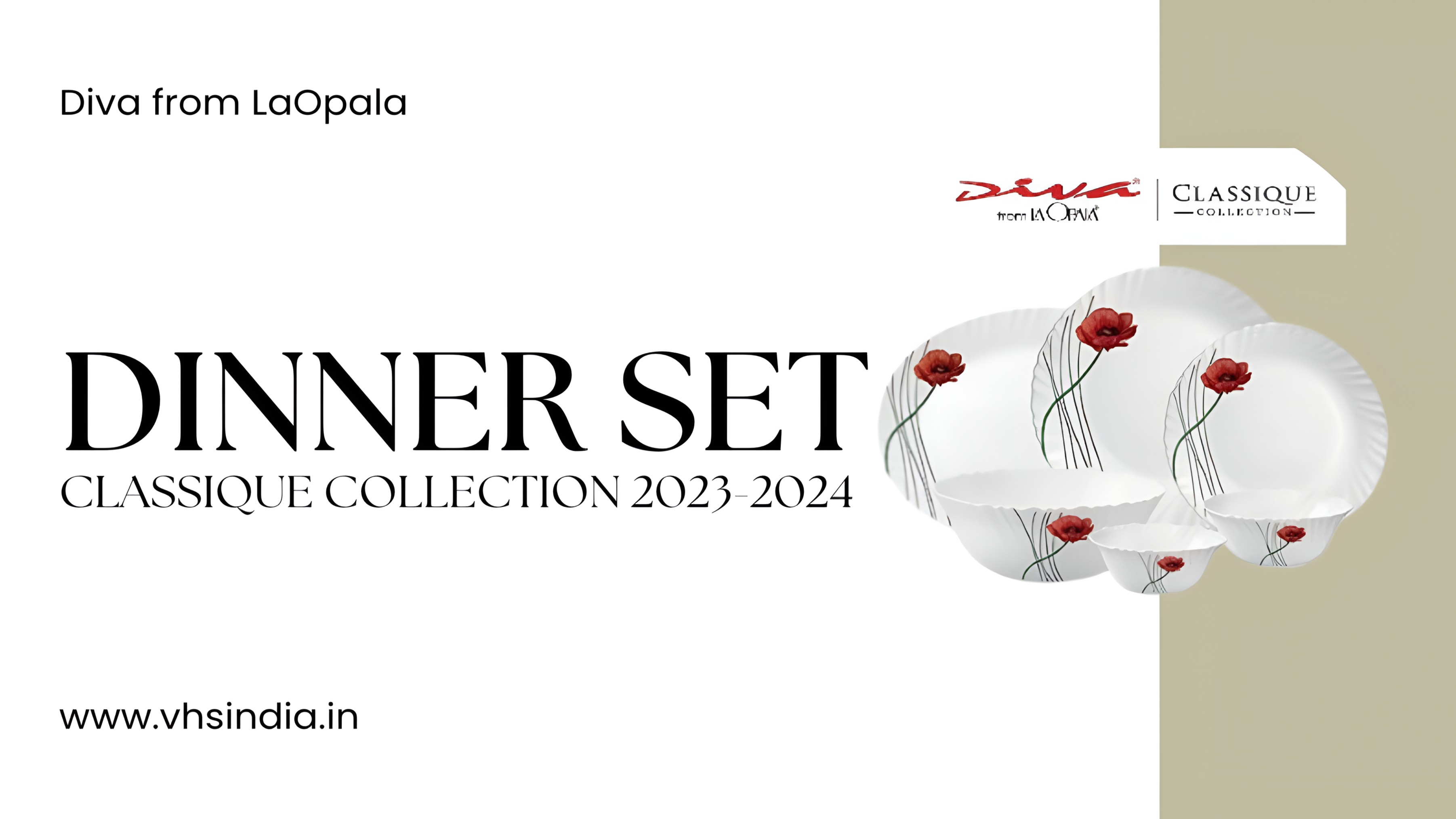 La Opala Crockery Logo LAOPALA DIVA D/SET 21 PC DECORATED IVORY