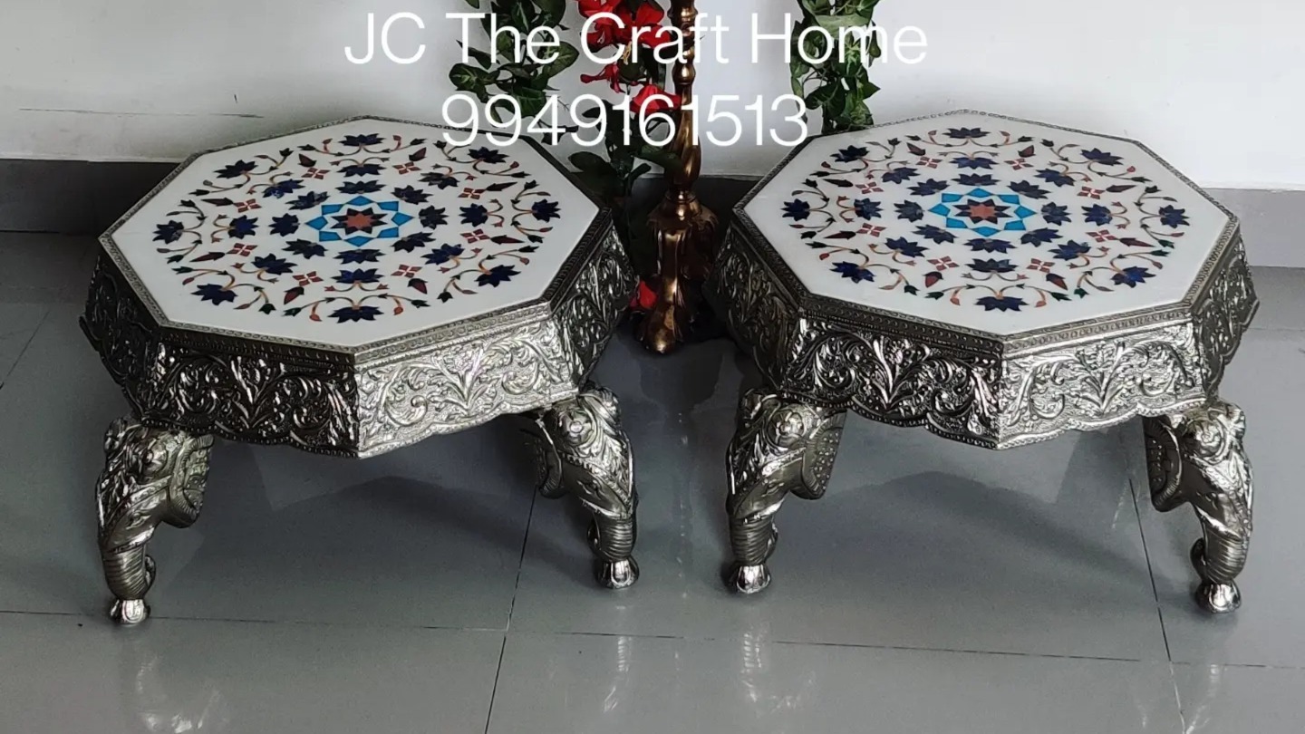 Buy Silver clad chowki | pure silver bajot with antique finish