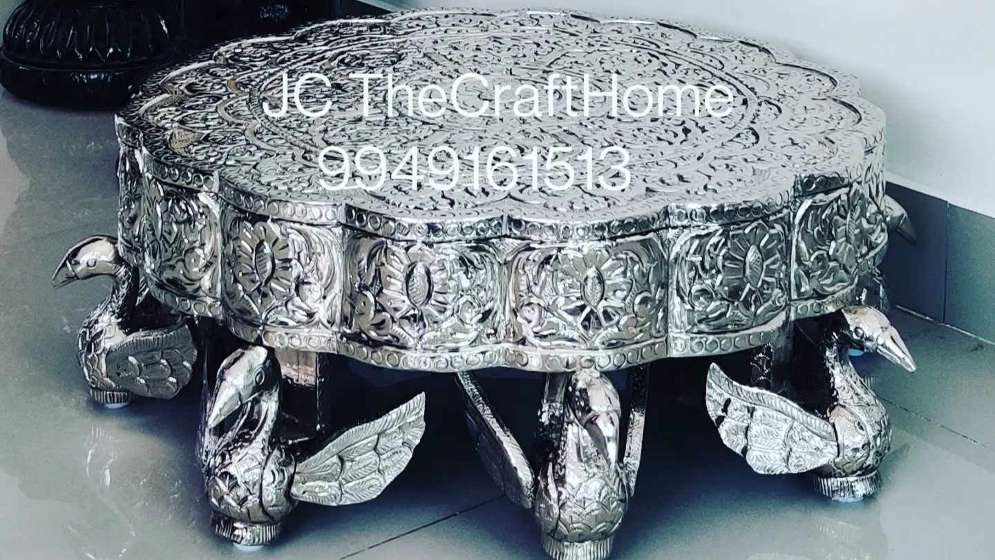 Buy Silver clad chowki | pure silver bajot with antique finish