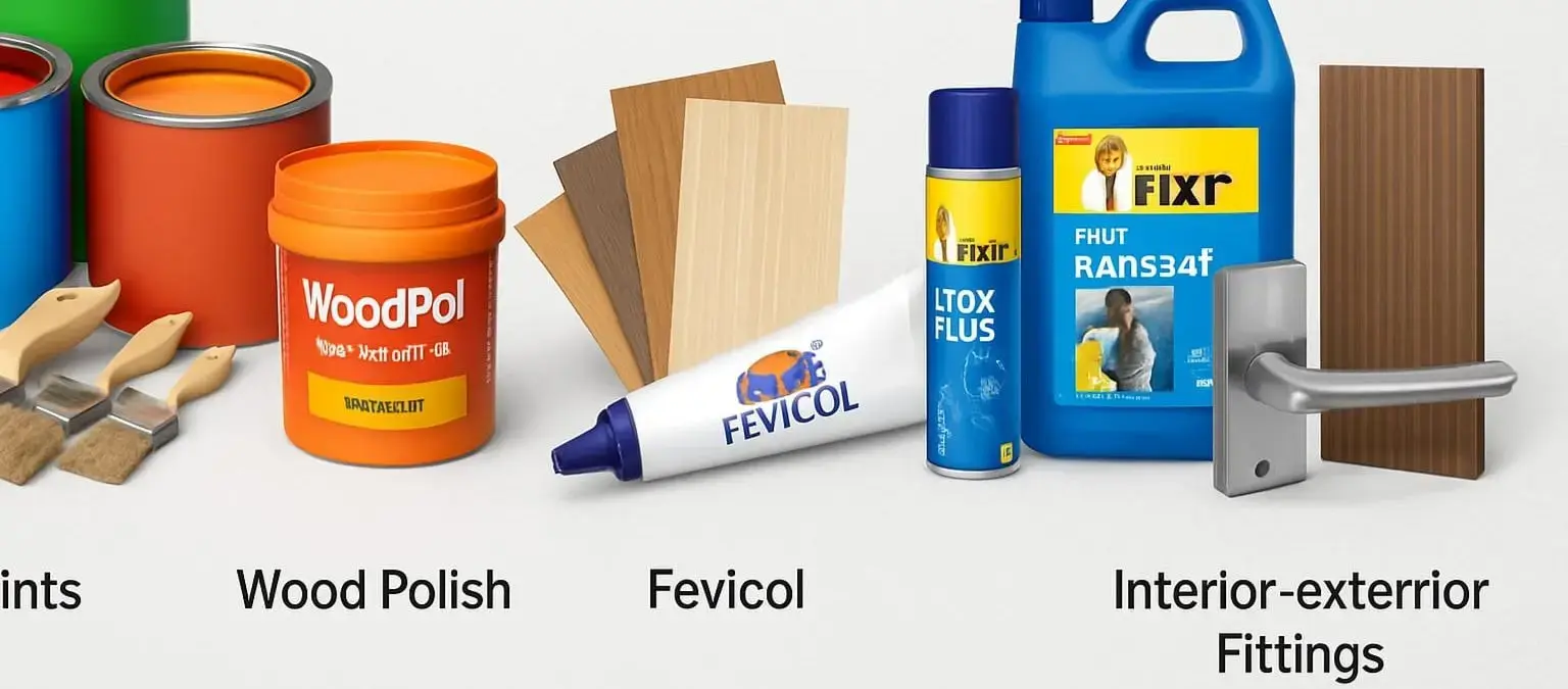 Premium quality paints and plywood products displayed elegantly