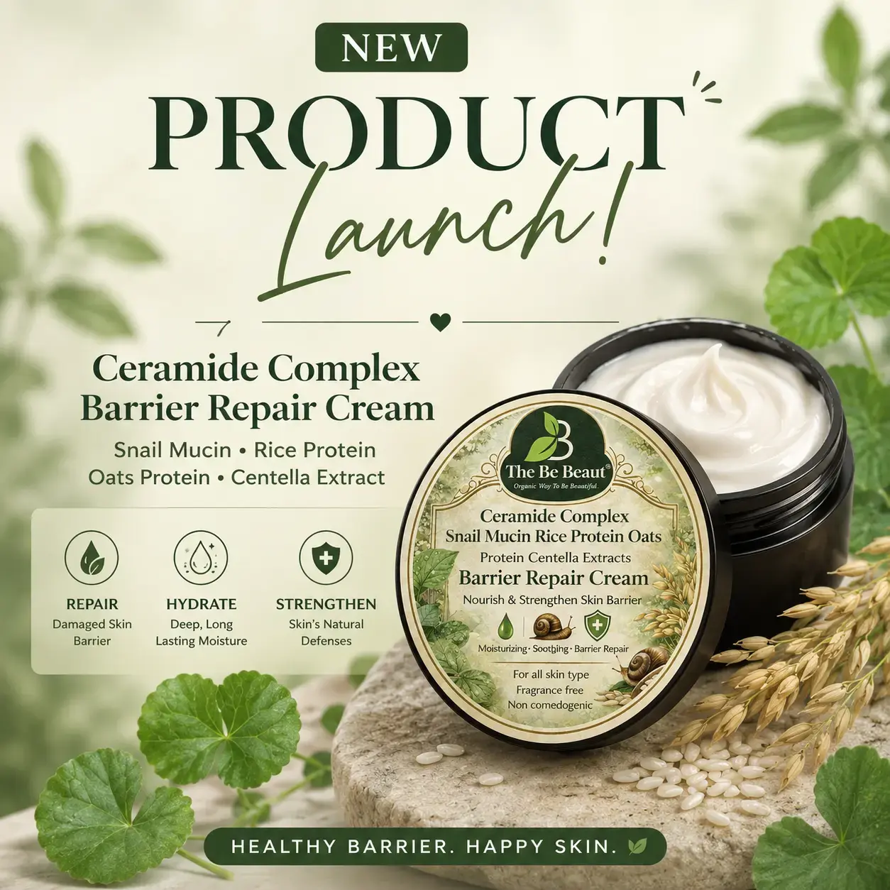 You can use this as your website product description for the product shown:
⸻
Ceramide Complex Barrier Repair Cream
Snail Mucin • Rice Protein • Oats Protein • Centella Extract
Barrier Repair