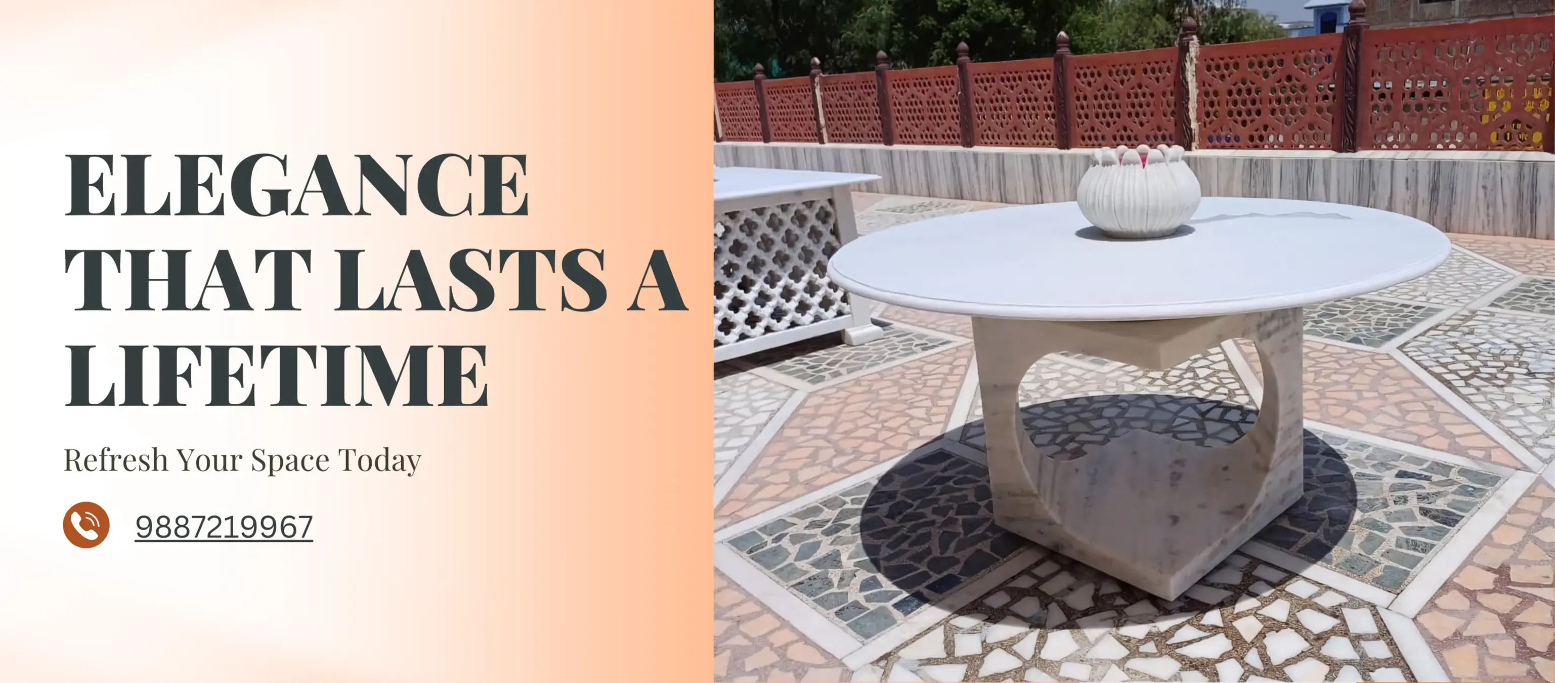 Handcrafted marble center table in a luxurious setting