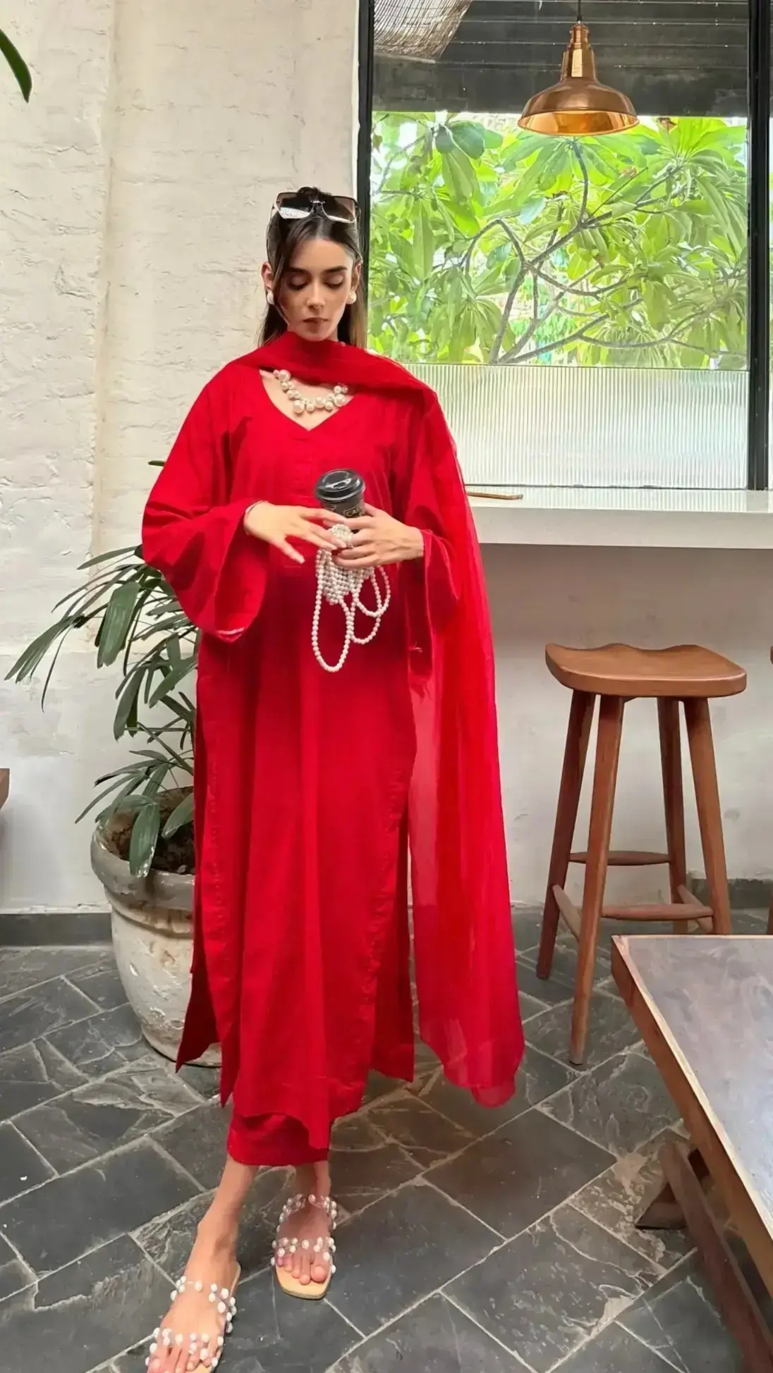 Laila red salwar suit for diwali puja and family gatherings by Pyoor