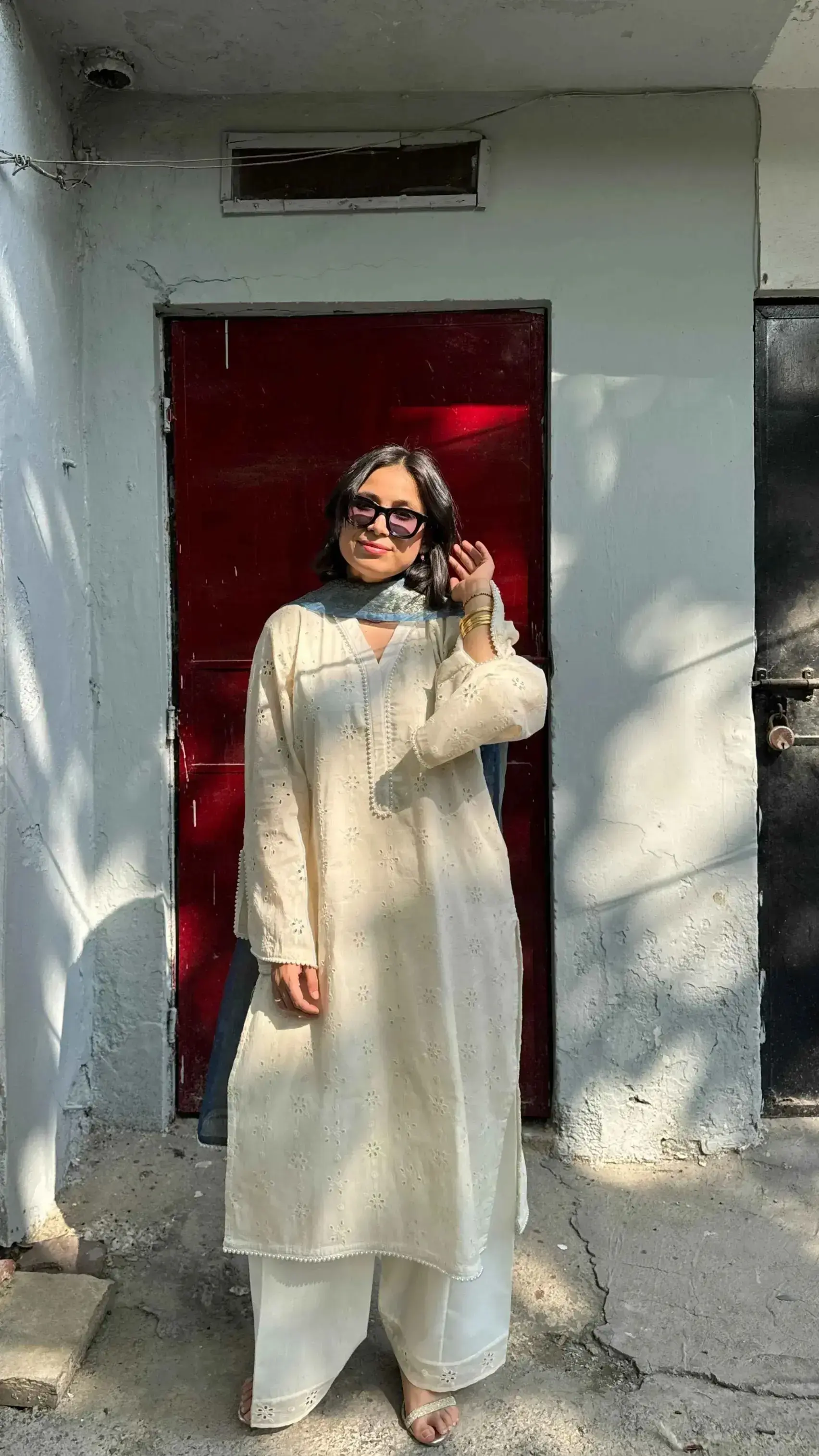 Hakoba cotton farshi shalwar suit with lace kurta and organza dupatta