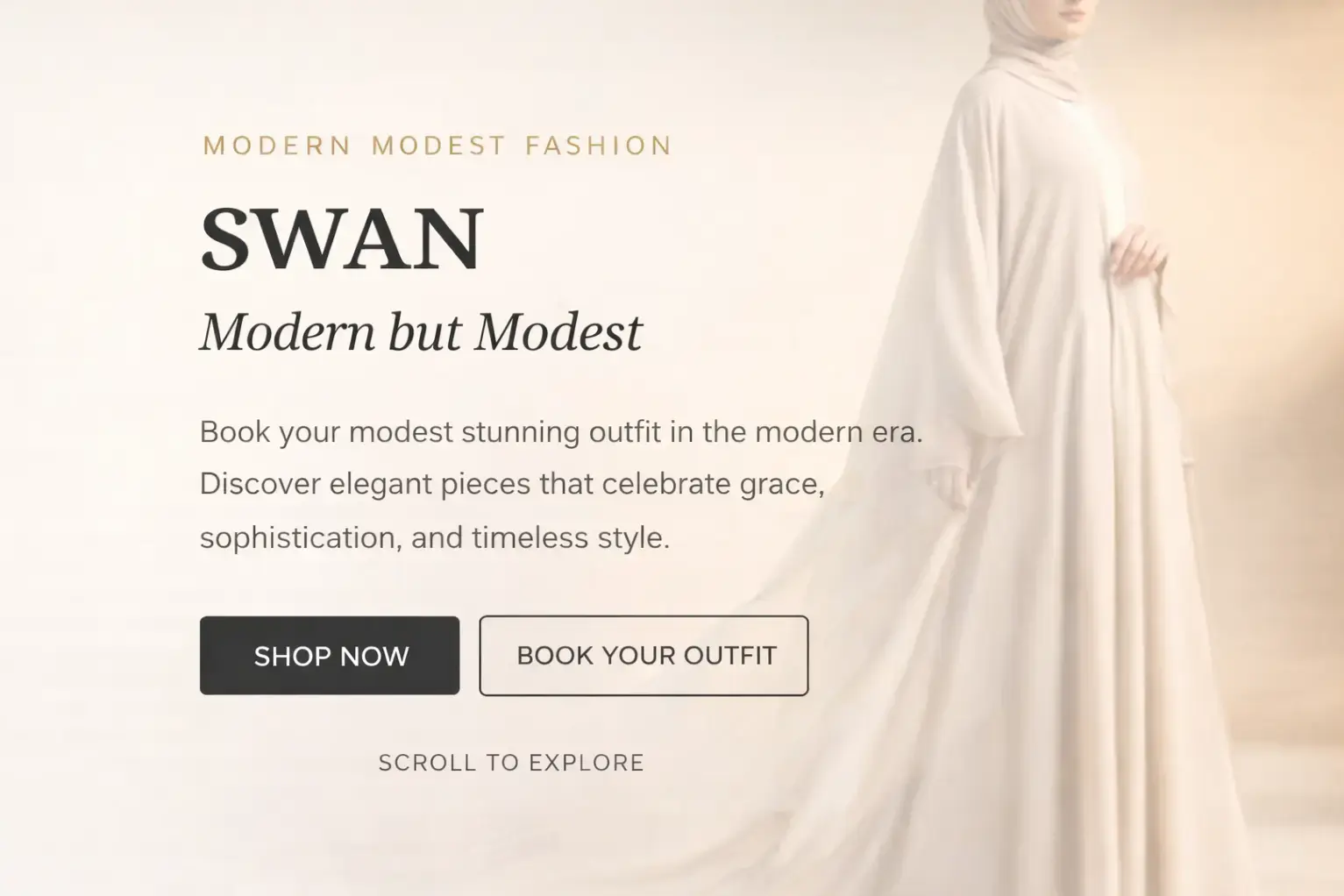 Woman wearing elegant modest maxi dress in premium setting