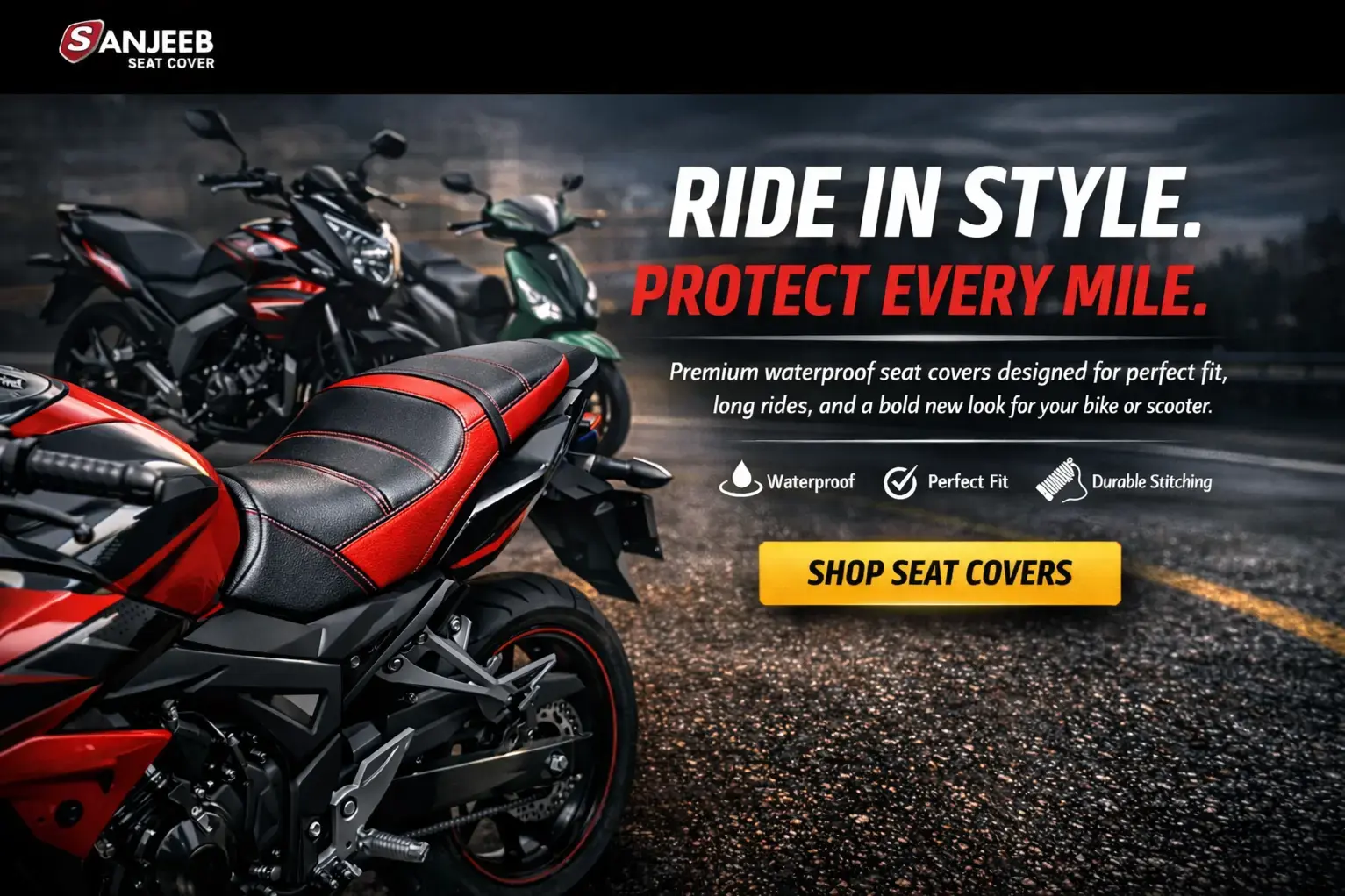 Premium motorcycle seat cover with custom stitching