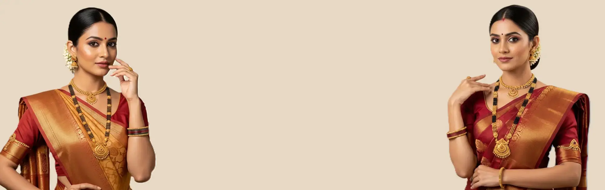 Exquisite Mangalsutra pieces on a white background